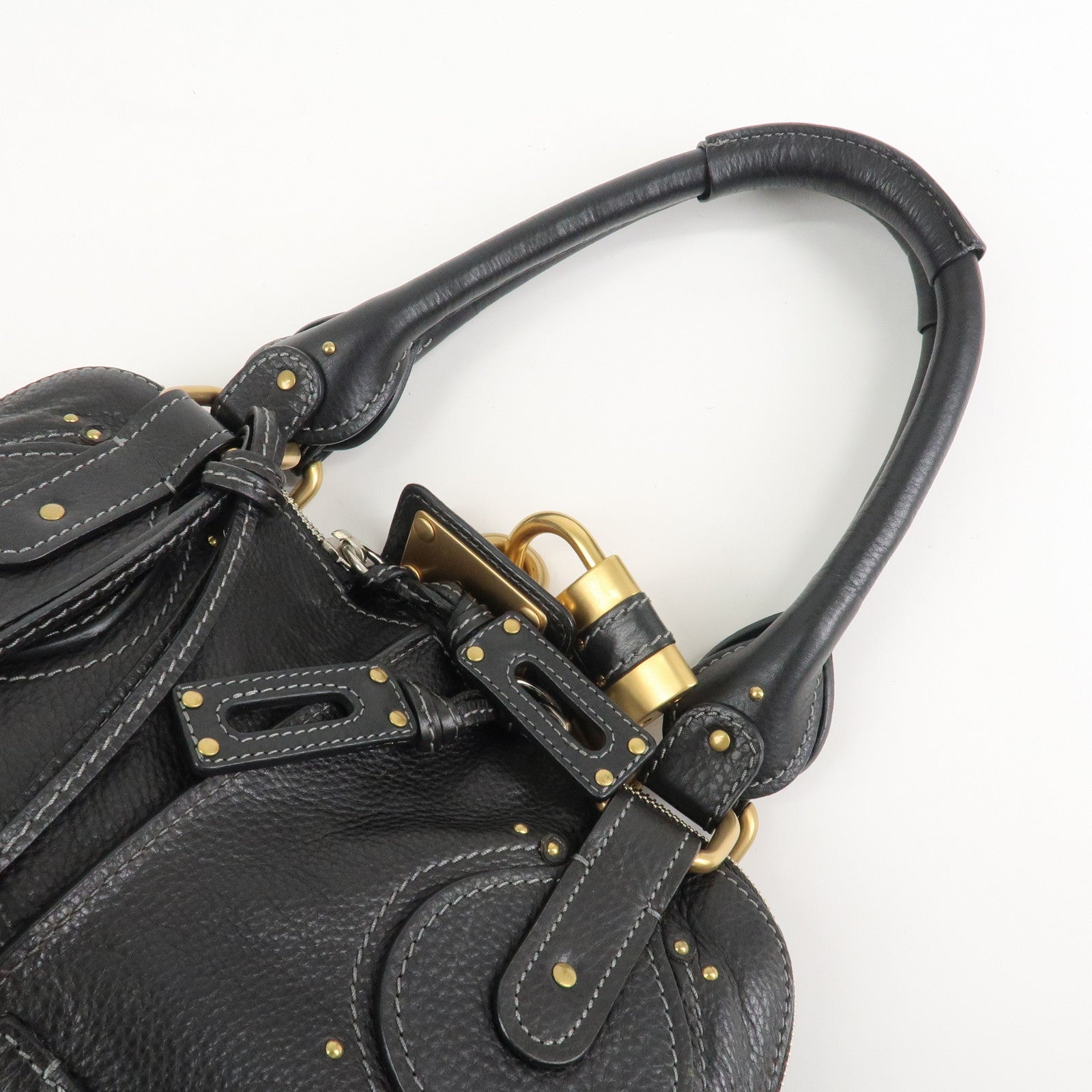 Chloe Paddington Leather Hand Bag Shoulder Bag Black Gold Hardware