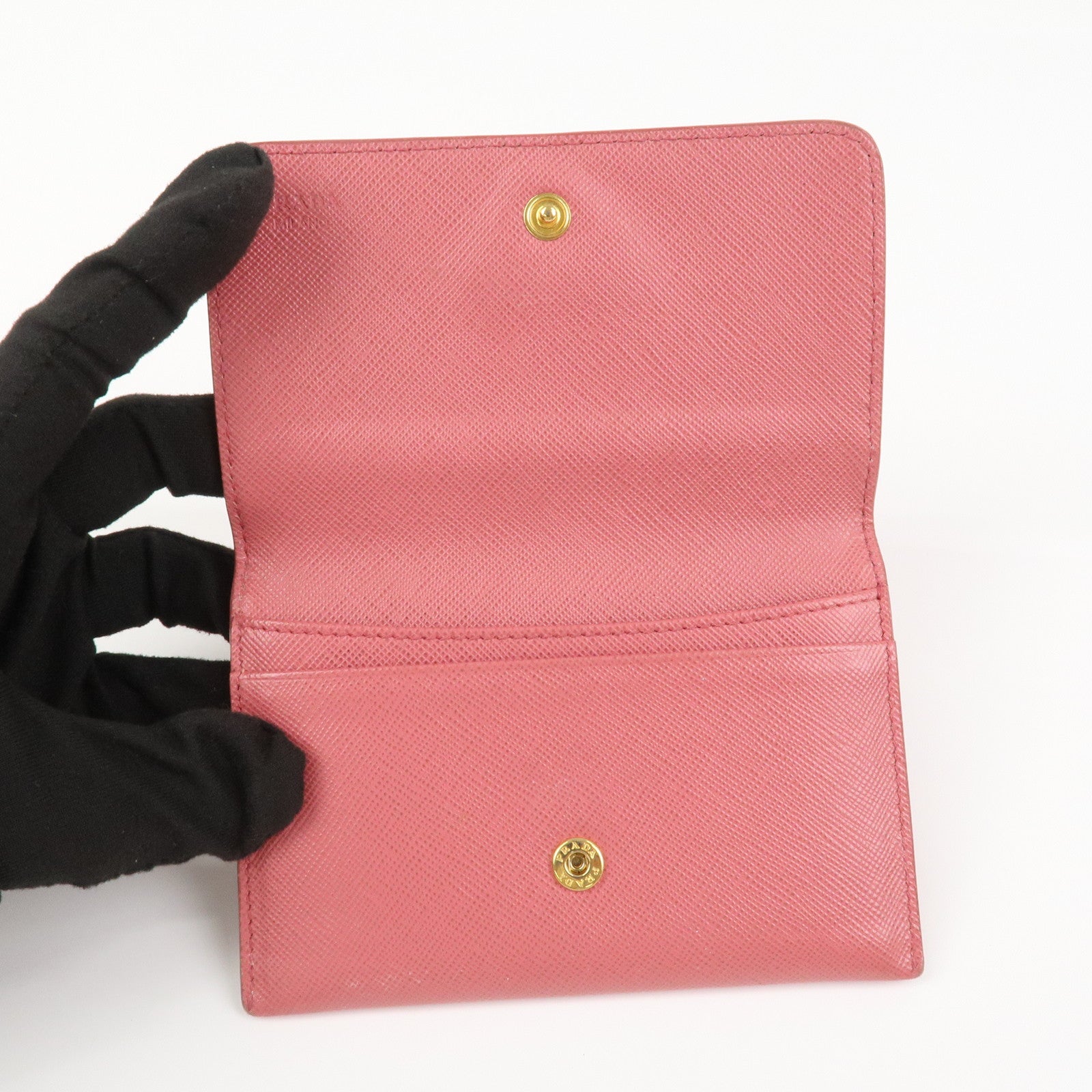 PRADA Logo Saffiano Leather Card Case Card Holder Pink 1M1362