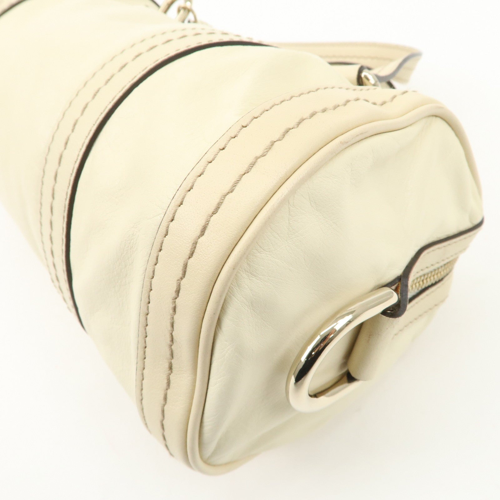 GUCCI Leather GG Crystal Hysteria Boston Bag Hand Bag Ecru 181485