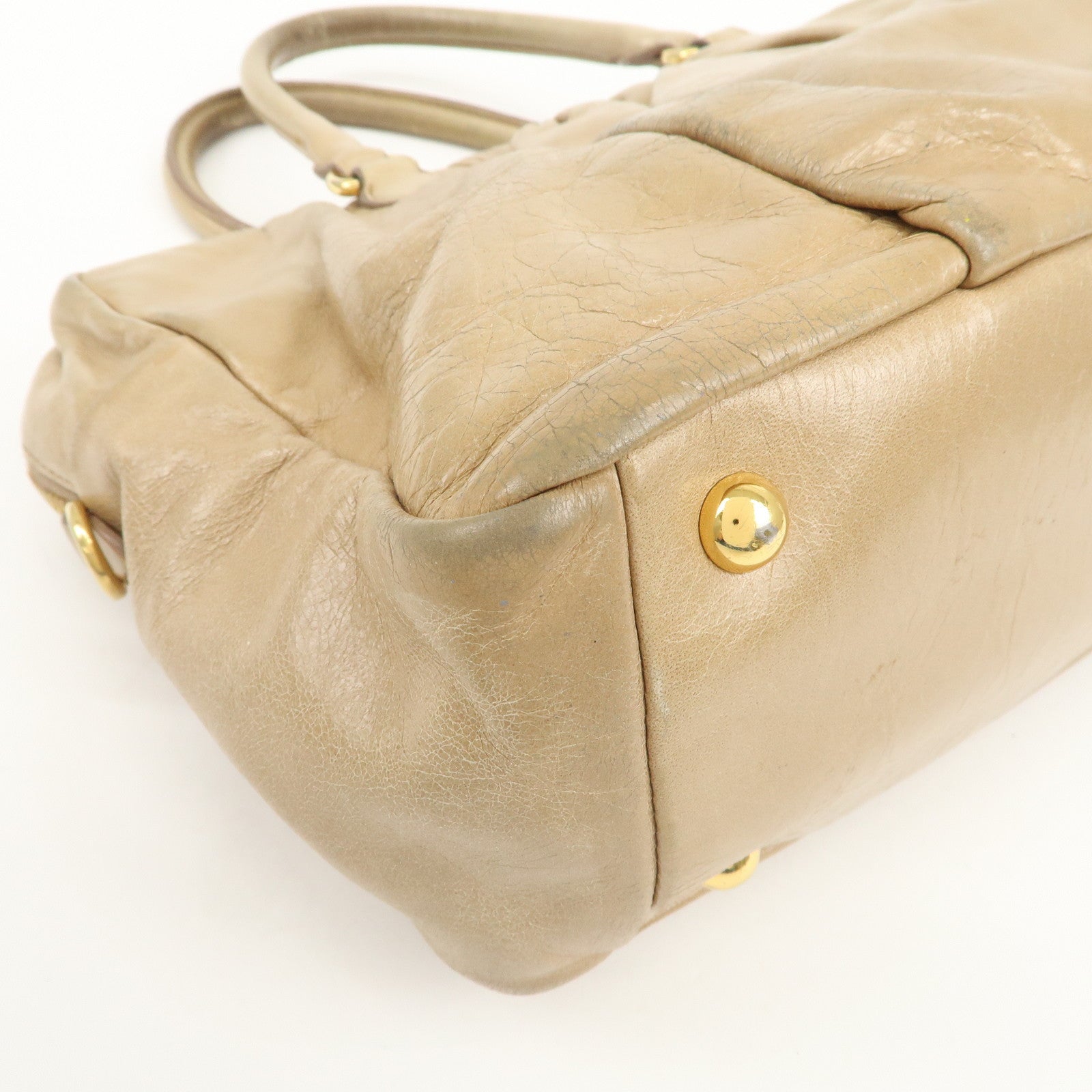MIU MIU Logo Leather 2Way Bag Hand Bag Light Brown RL0048