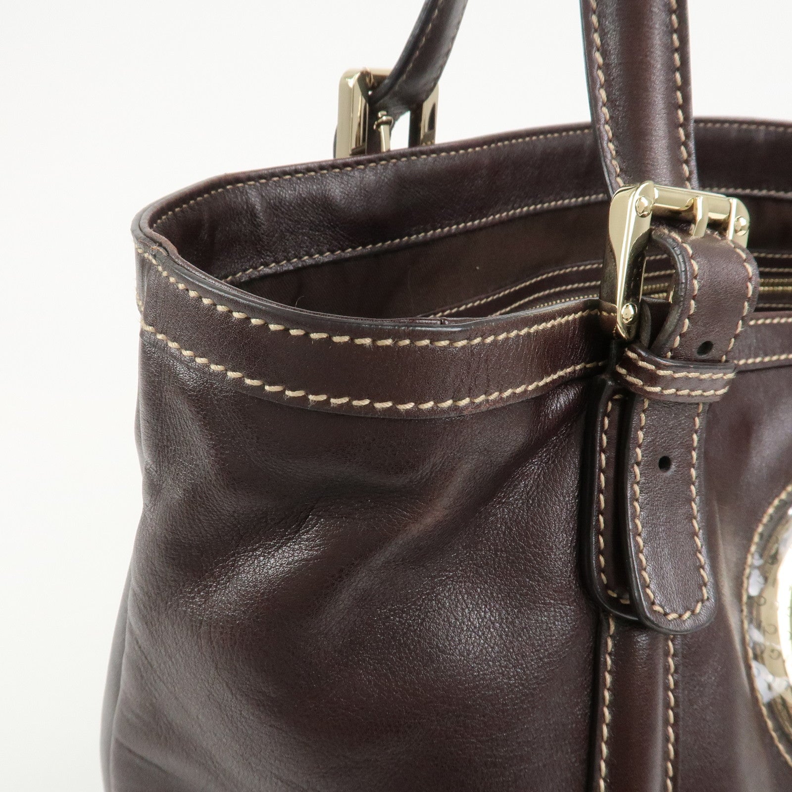 GUCCI Interlocking G Sherry Leather Shoulder Bag Dark Brown 162094