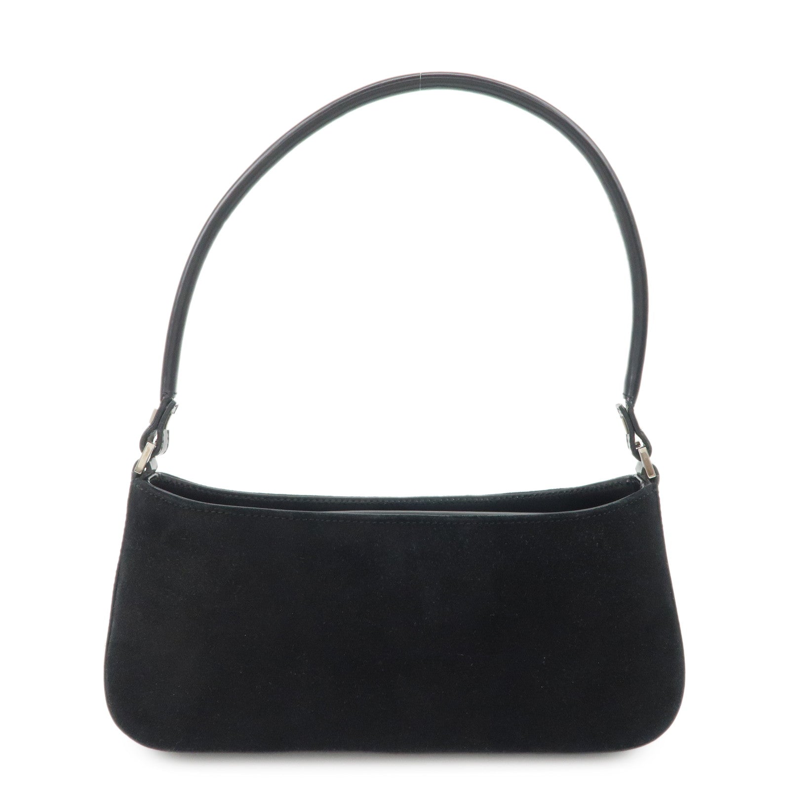 Ferragamo Logo Leather Suede Shoulder Bag Hand Bag Black