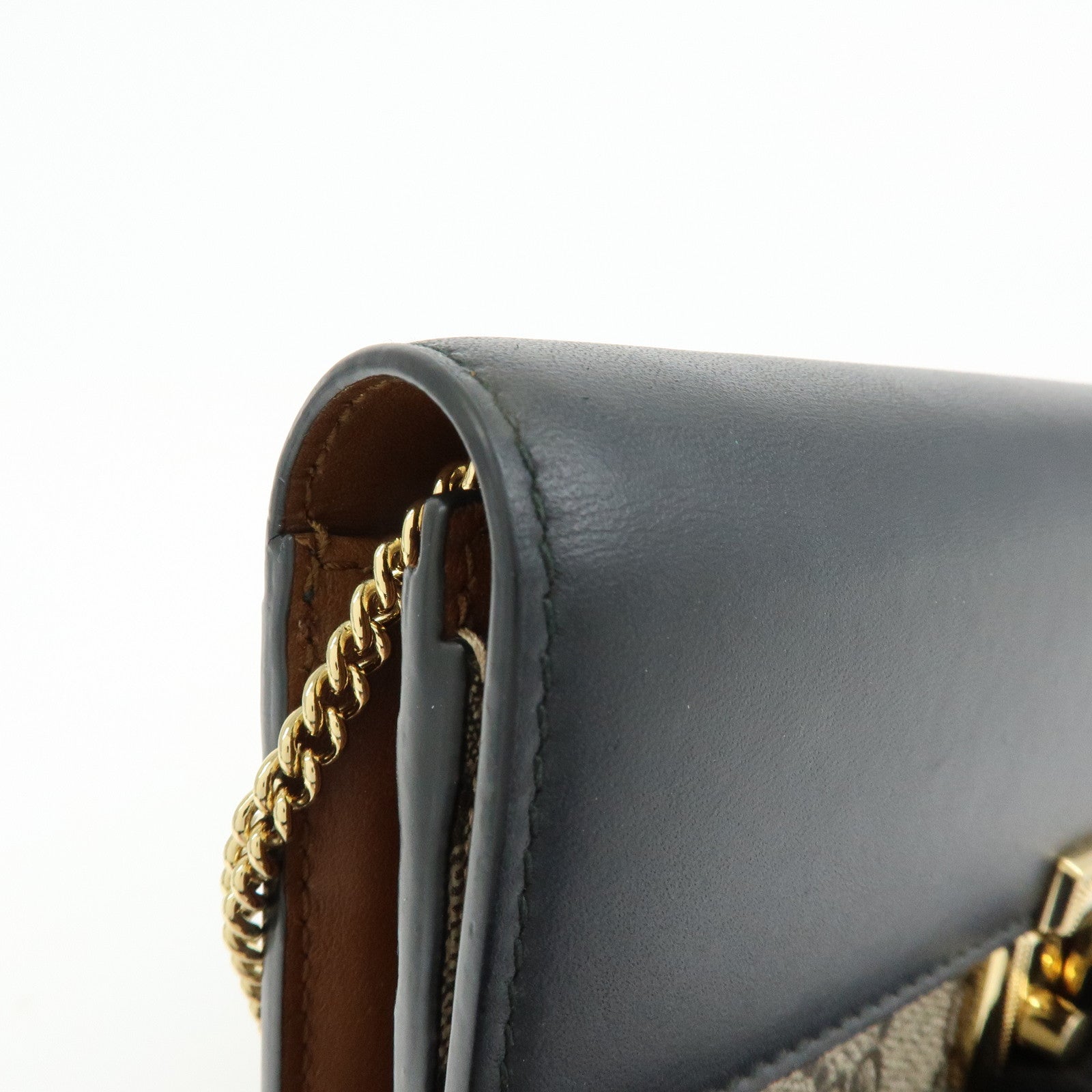GUCCI GG Supreme Leather Chain Long Wallet WOC Beige Black 453506