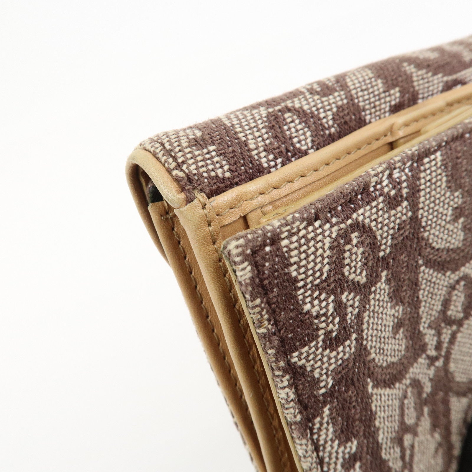 Christian Dior Trotter Canvas Leather Bi-fold Compact Wallet Brown