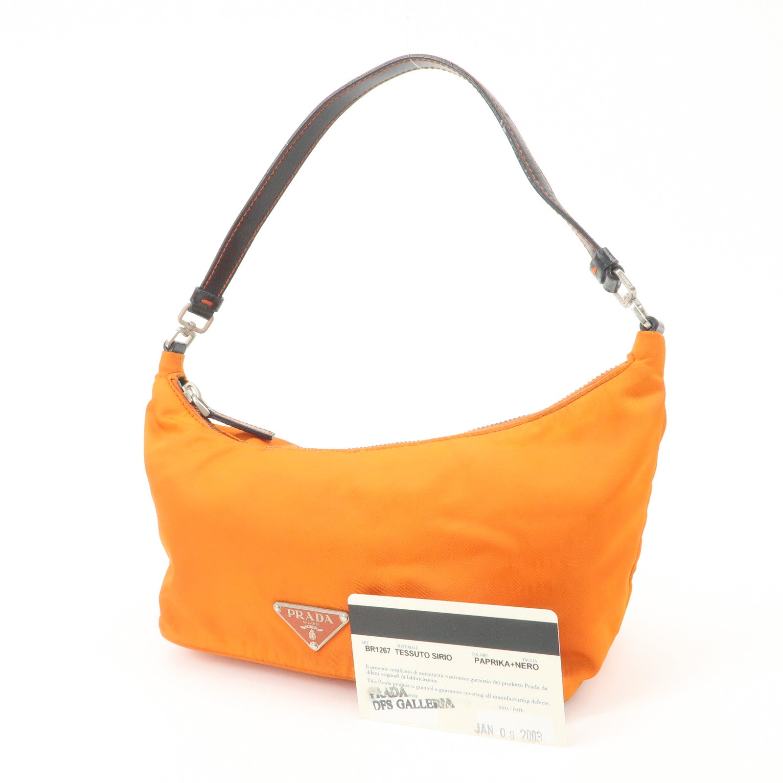 PRADA Triangle Logo Nylon Leather Shoulder Bag Orange BR1267