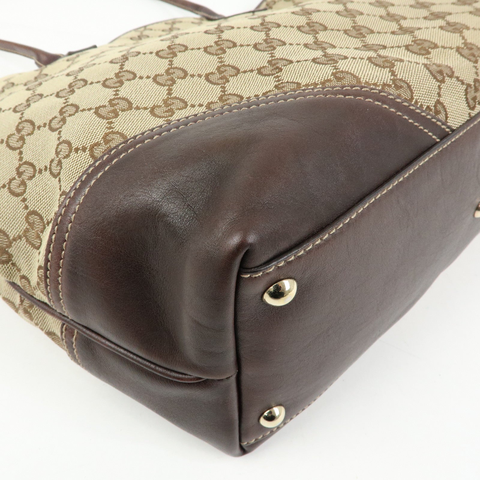 GUCCI Interlocking G Canvas Leather Tote Shoulder Bag Beige 169945