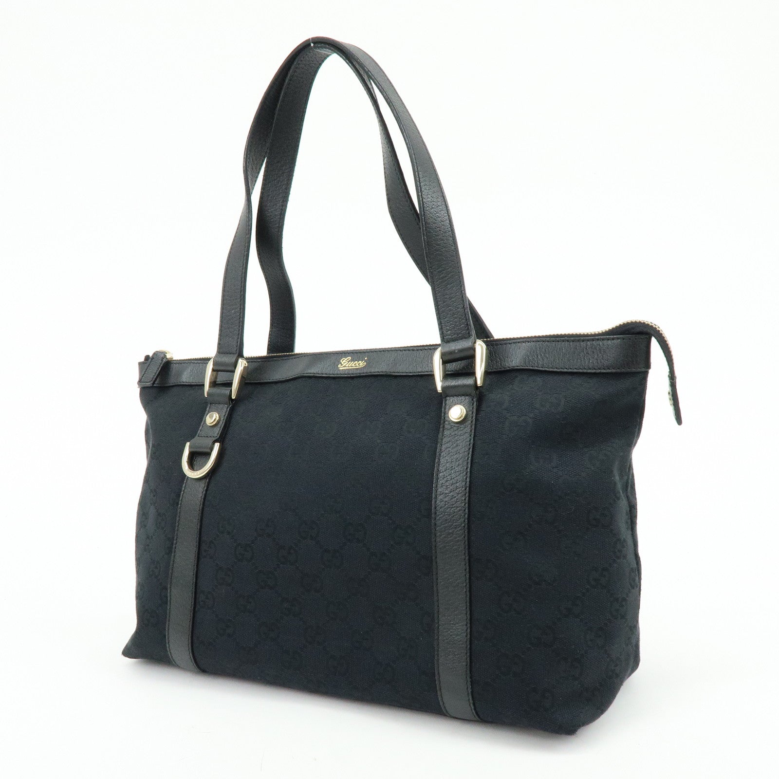 GUCCI Abbey GG Canvas Leather Tote Bag Shoulder Bag Black 141470