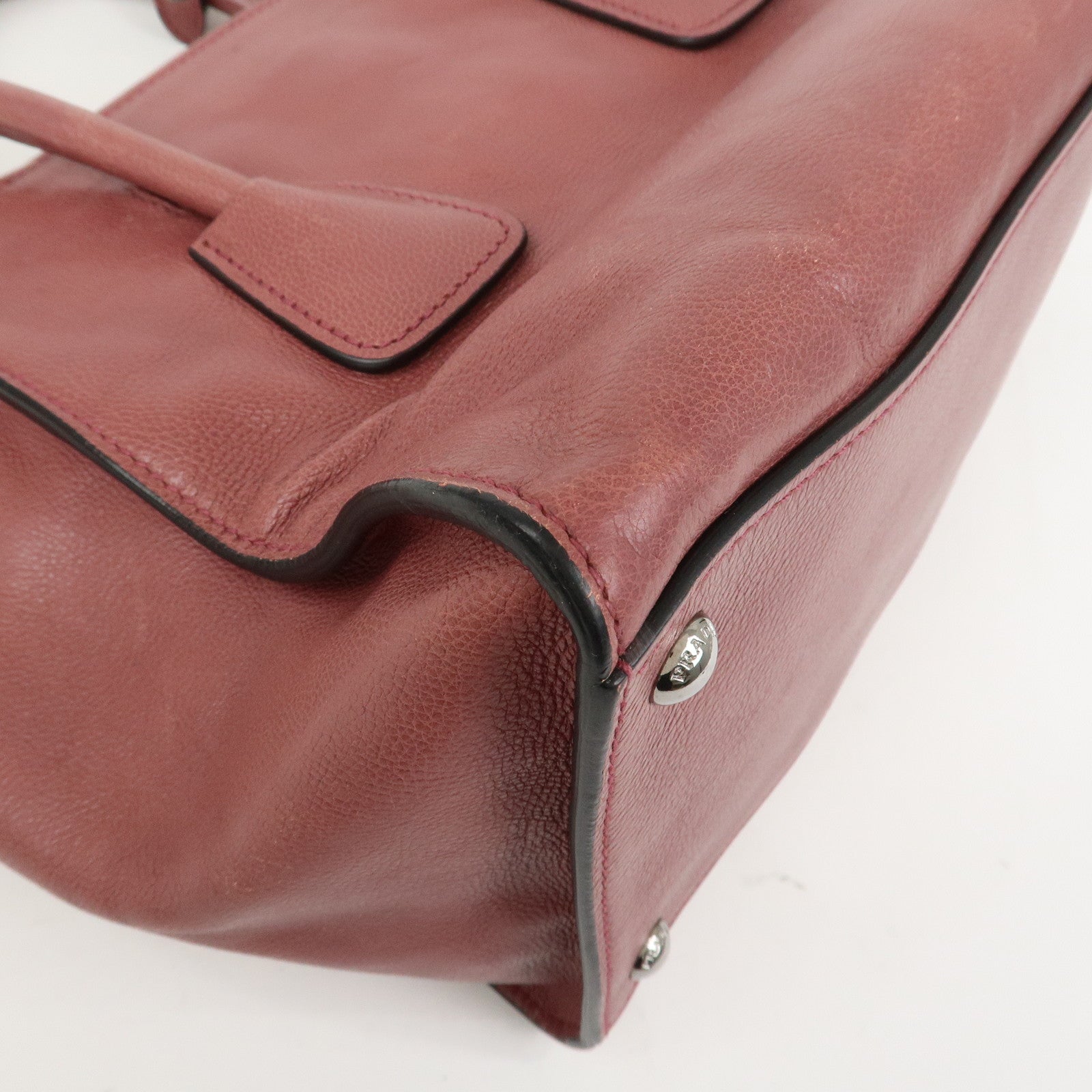 PRADA Triangle Logo Leather 2Way Bag Tote Bag Hand Bag Pink B2625M