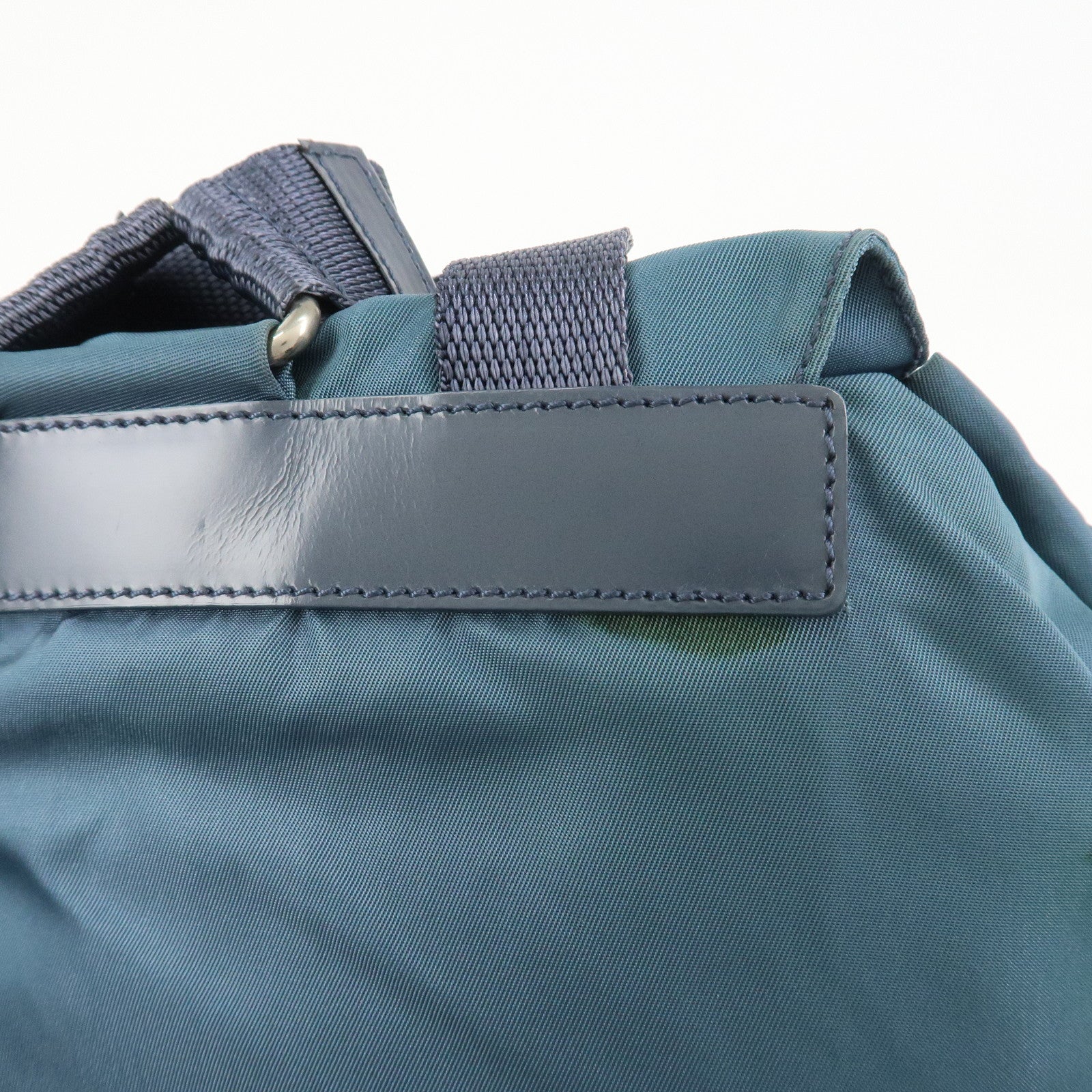PRADA Triangle Logo Nylon Leather Backpack Rucksack Blue B6677F