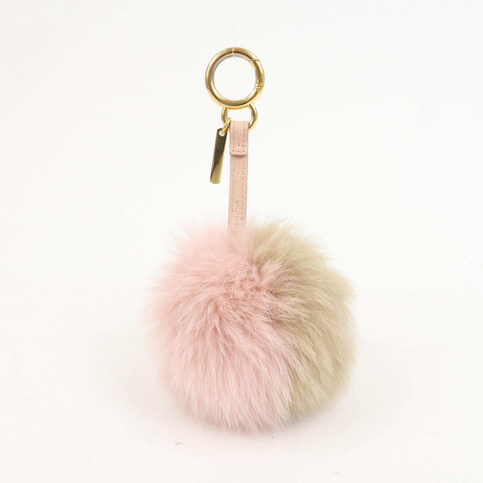 FENDI Pompom Fur Bag Charm Key Ring Brown Pink A7R259