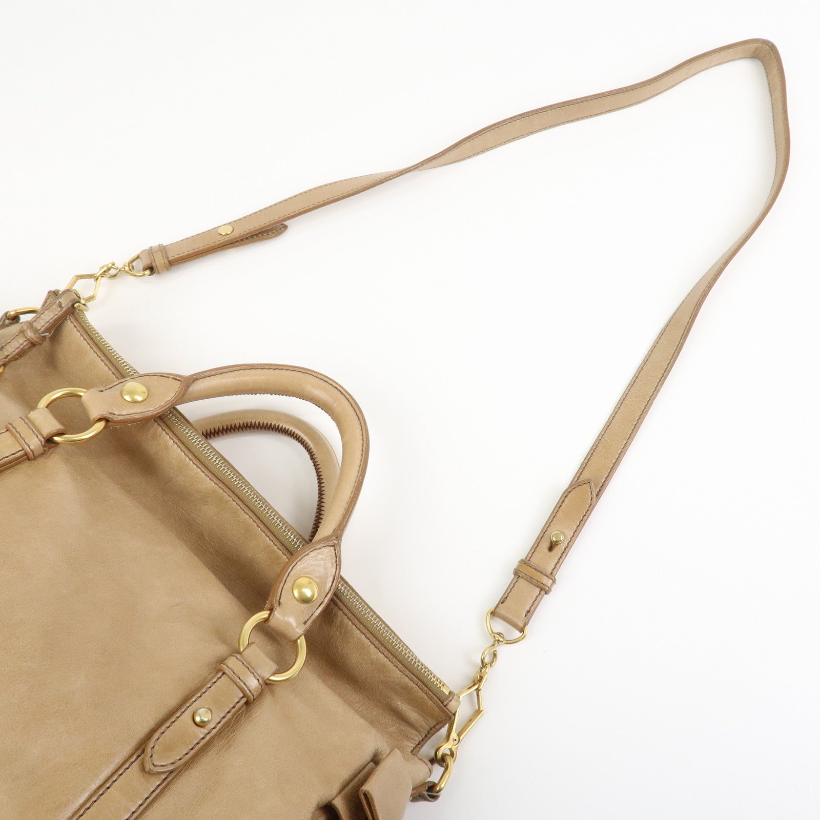 MIU MIU Side Ribbon Leather 2Way Hand Shoulder Bag Brown RT0438