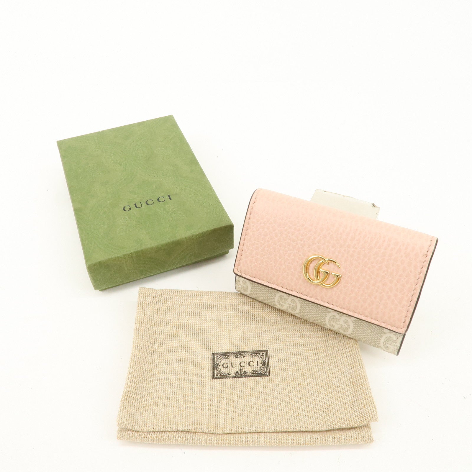 GUCCI GG Marmont Leather GG Supreme 6 Key Case Pink Beige 456118