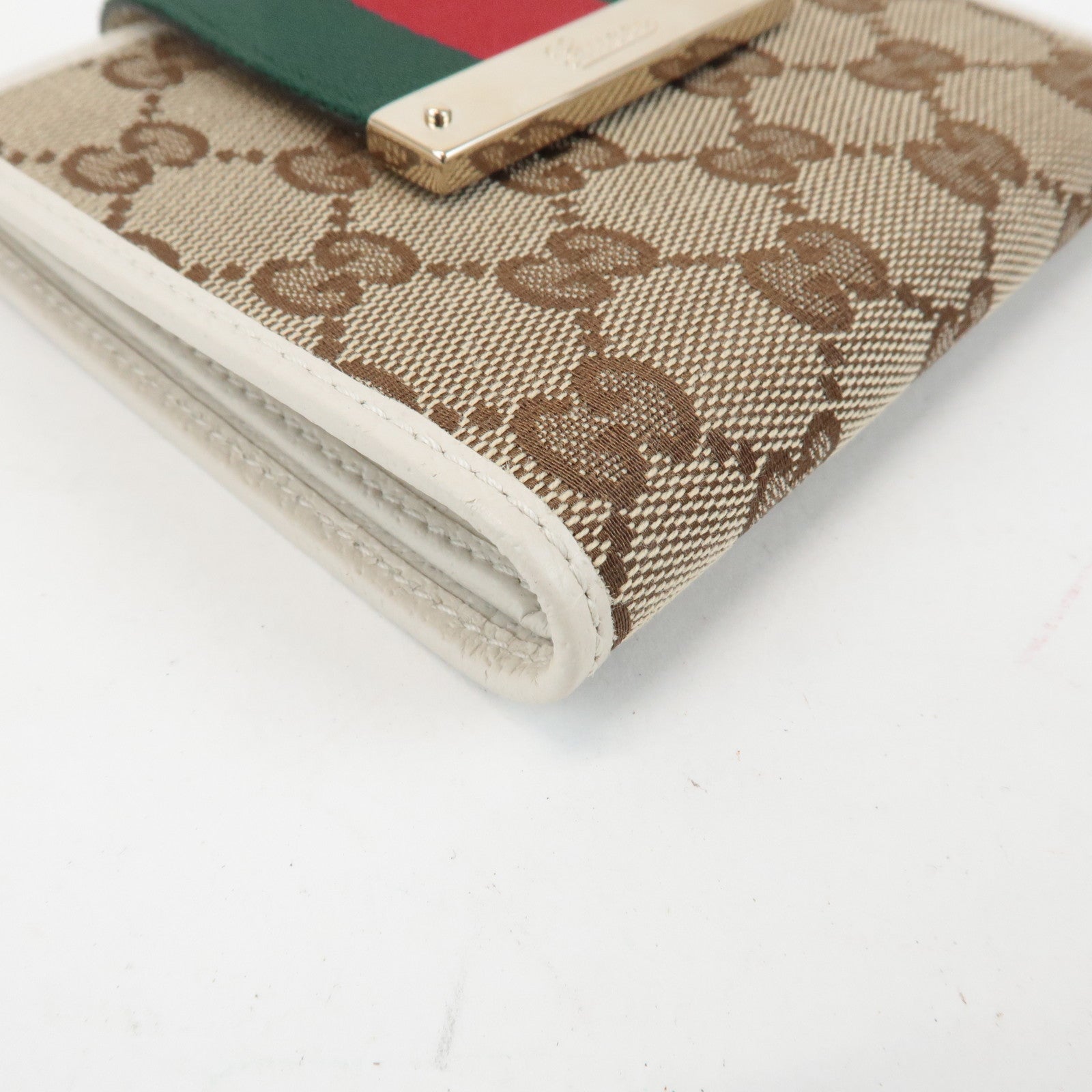 GUCCI Sherry GG Canvas Leather Bi-fold Wallet Beige Ivory 181669 Used