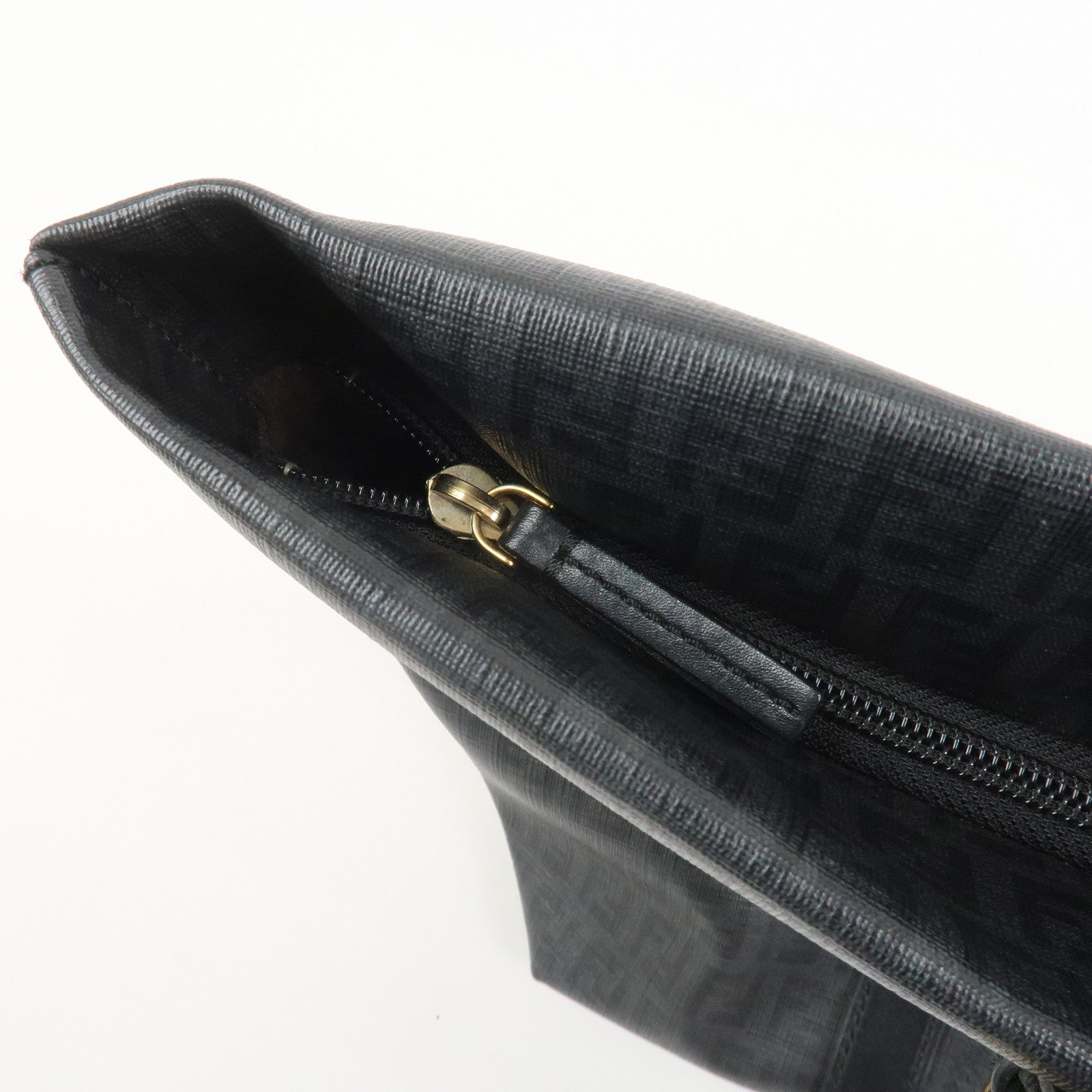 FENDI Zucchino PVC Leather Tote Bag Shoulder Bag Black 8BH215