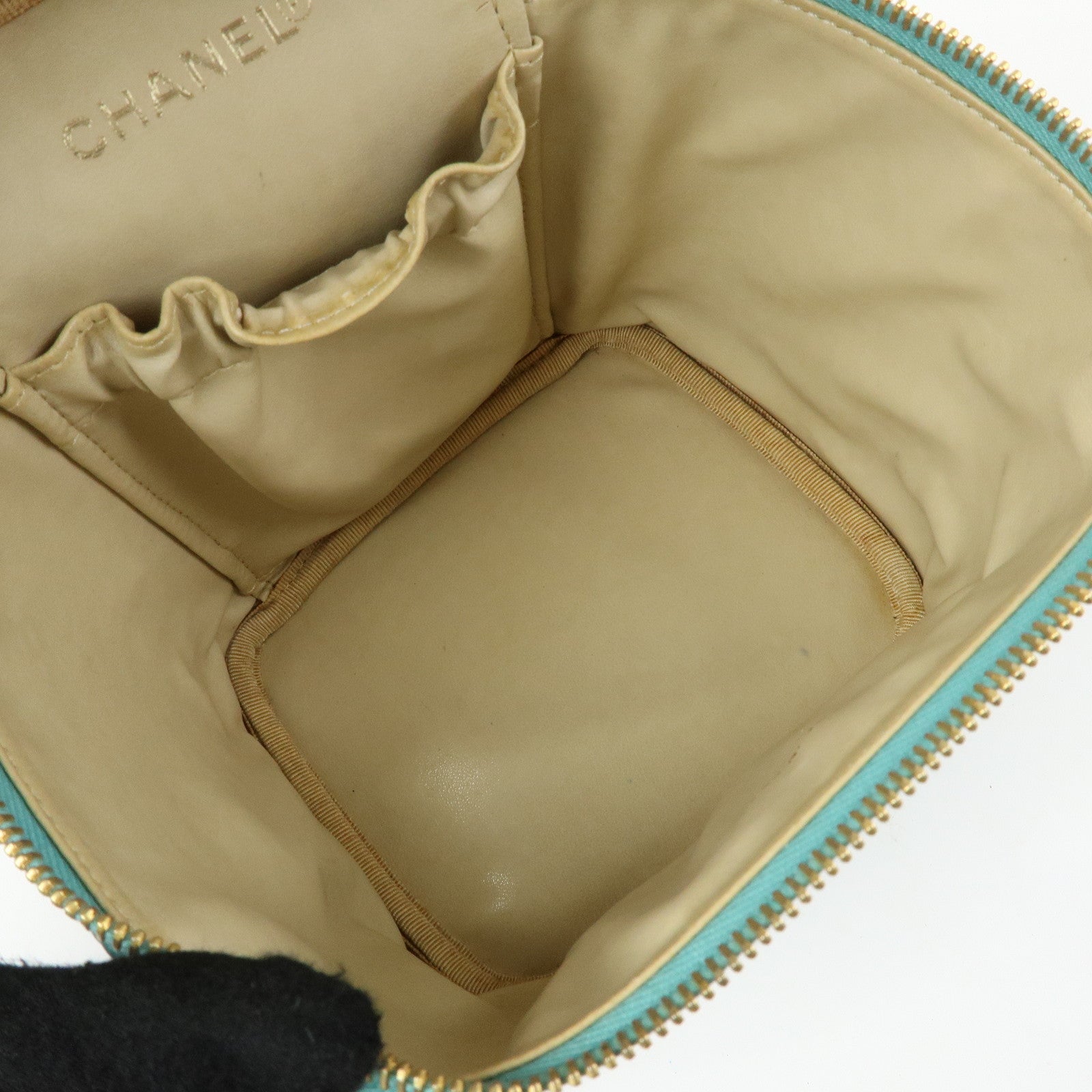 CHANEL COCO Mark Caviarskin Vanity Bag Hand Bag Light Blue A01998
