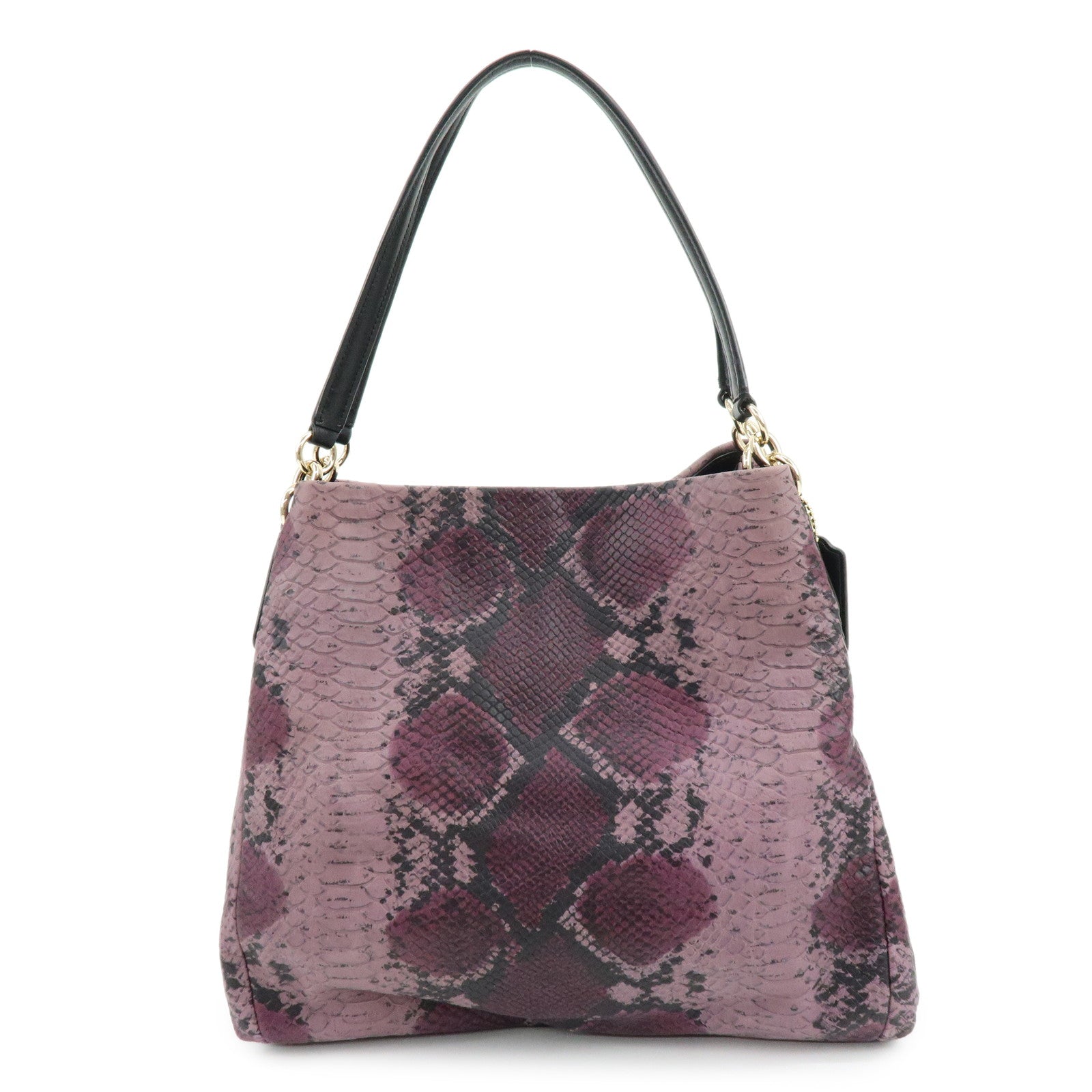 COACH Embossed Leather Python Print Shoulder Bag Purple Black