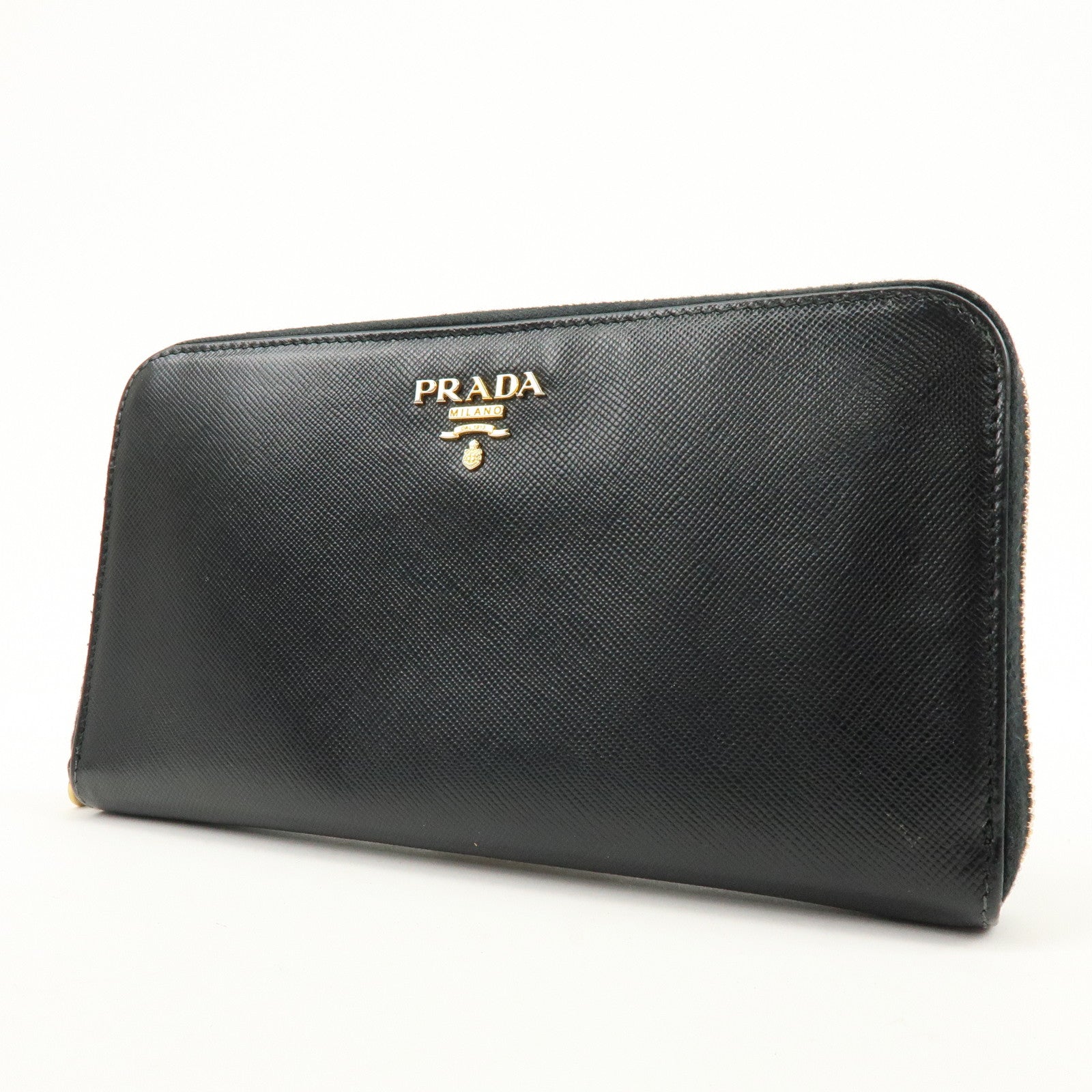PRADA Saffiano Leather Round Zippy Long Wallet Black 1M0506
