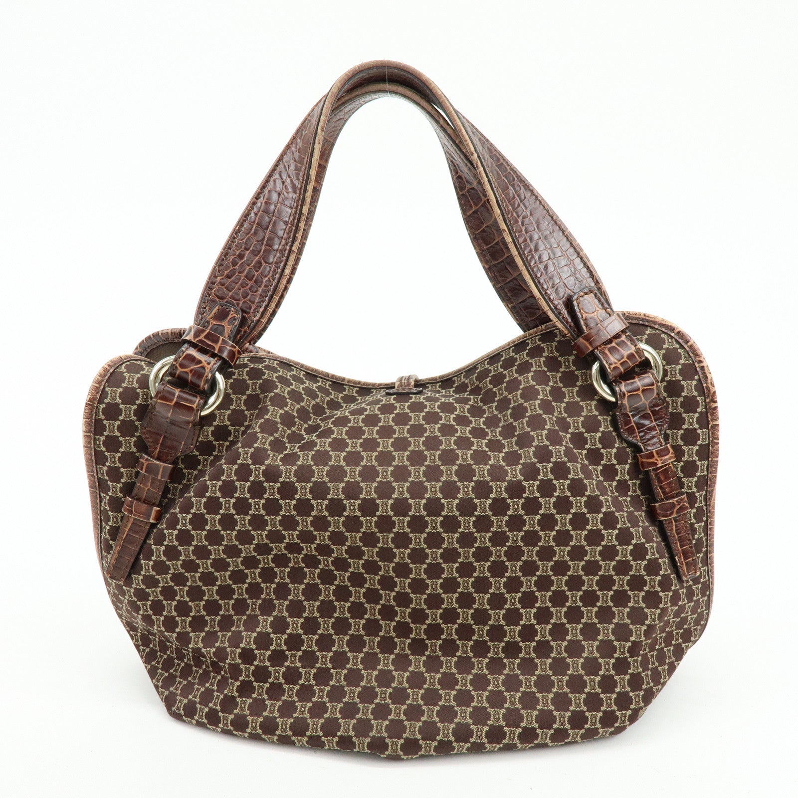 CELINE Macadam Bittersweet Canvas Leather Shoulder Bag Brown