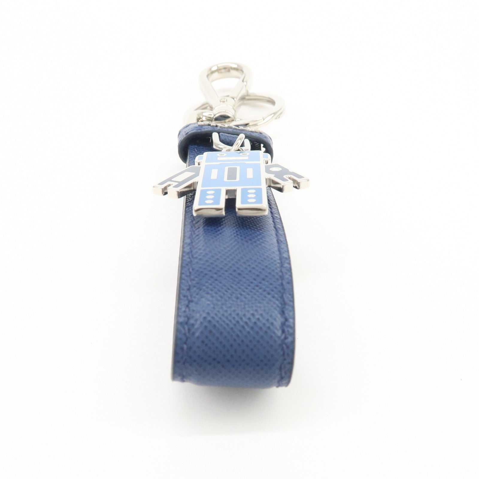 PRADA Saffiano Leather Bag Charm Key Holder Blue 1PP698