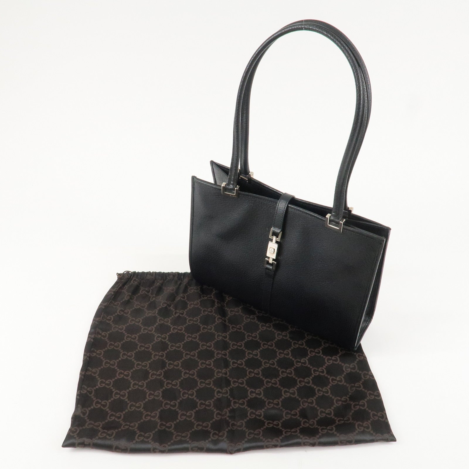 GUCCI Jackie Leather Shoulder bag Tote Bag 002.1073 Black Silver HDW Used