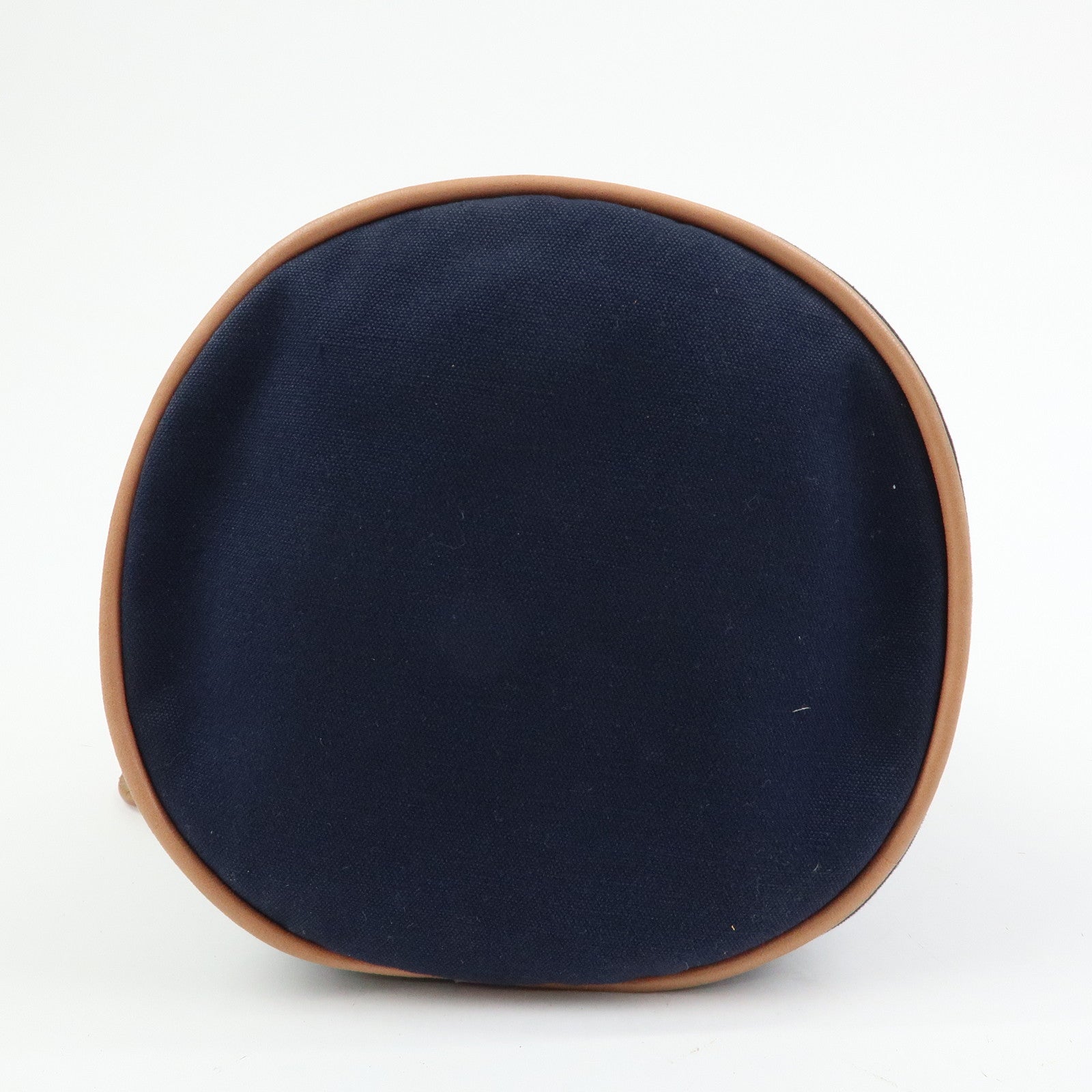 HERMES Canvas Leather Porochon Mimil PM Drawstring Backpack Navy