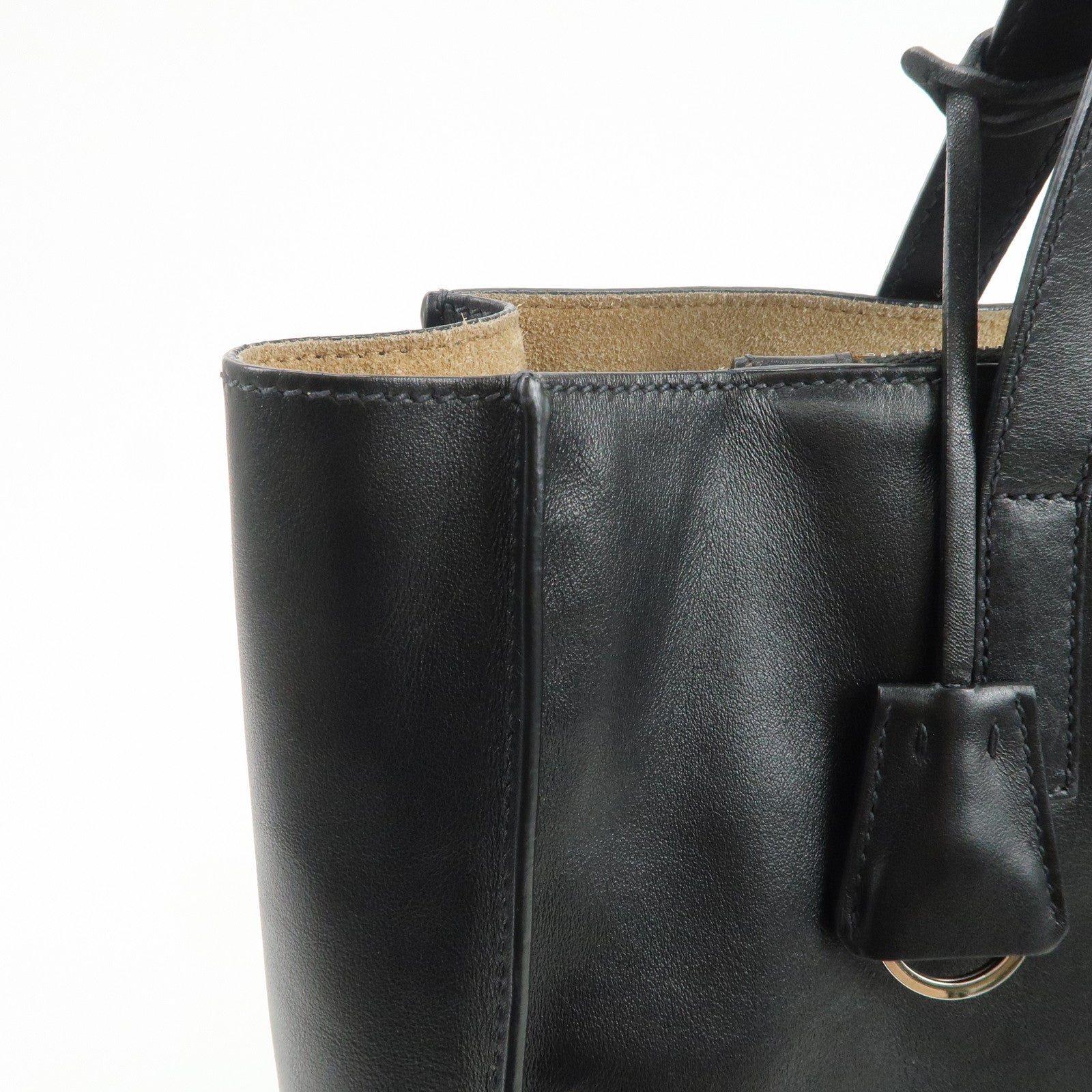 PRADA Triangle Logo Leather Tote Bag Hand Bag Black 1BG002