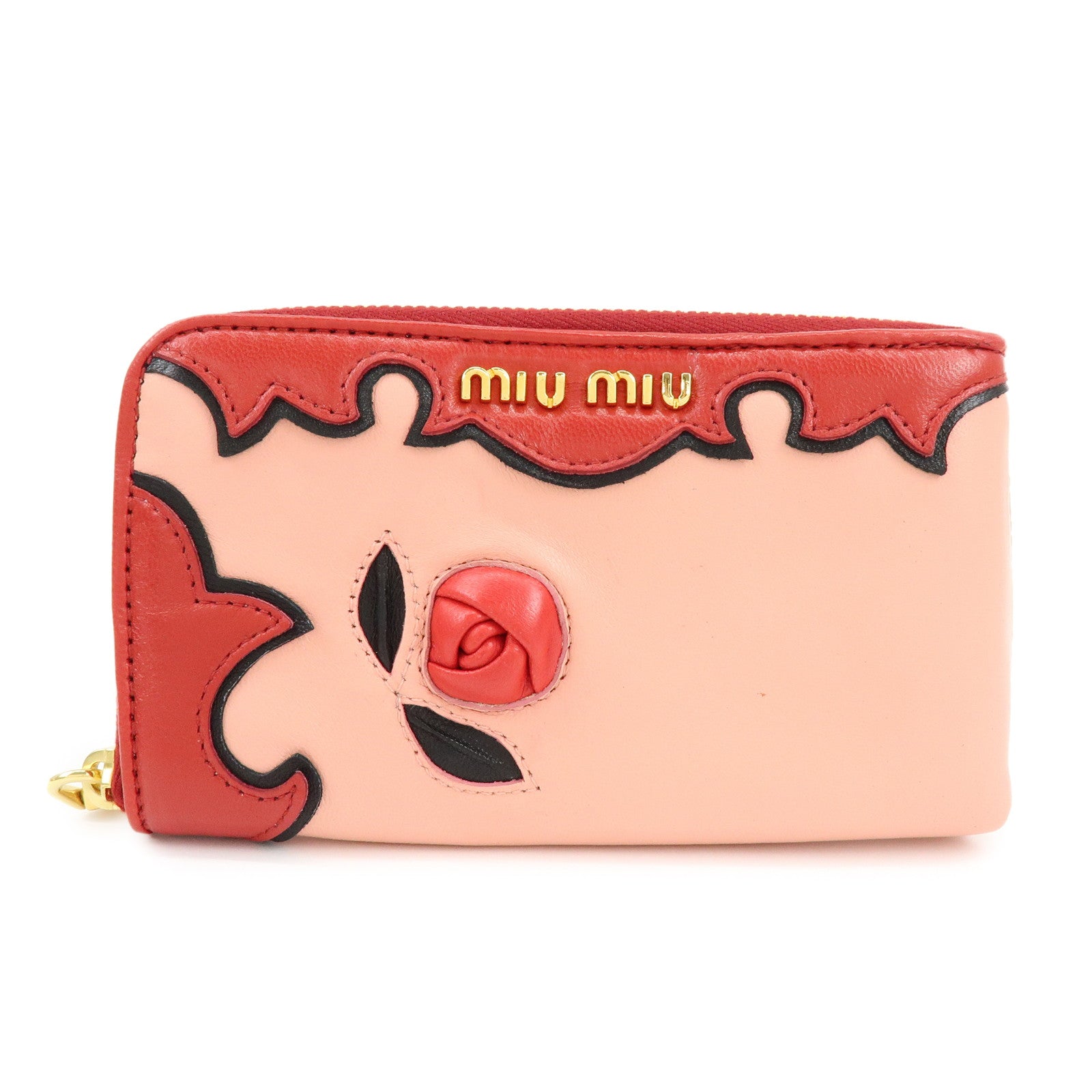 MIU MIU Lamb Skin Leather Zippy Pouch Rose Pink Red