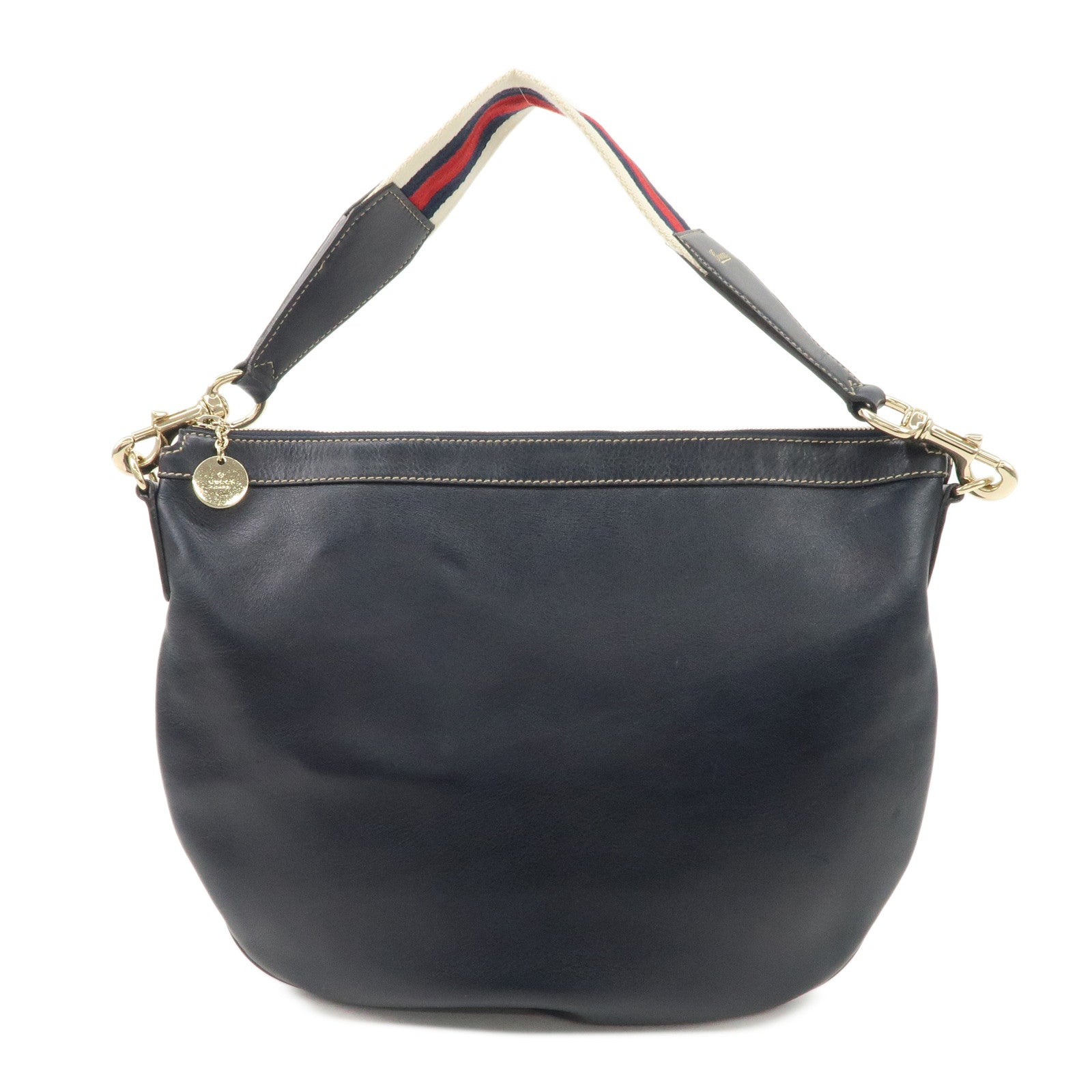 GUCCI Sherry Leather One Shoulder Bag Hand Bag Dark Navy Gold Hardware Used