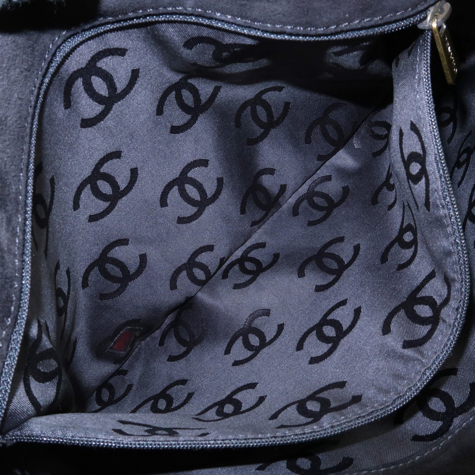 CHANEL COCO Mark Wild Stitch Suede Lamb Skin Tote Bag Black
