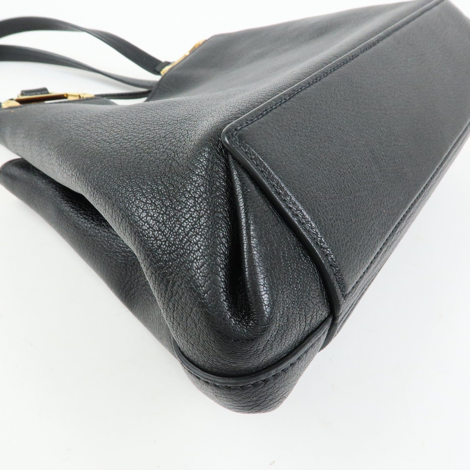 MIU MIU Logo Madras Leather Tote Bag Shoulder Bag Hand Bag Black