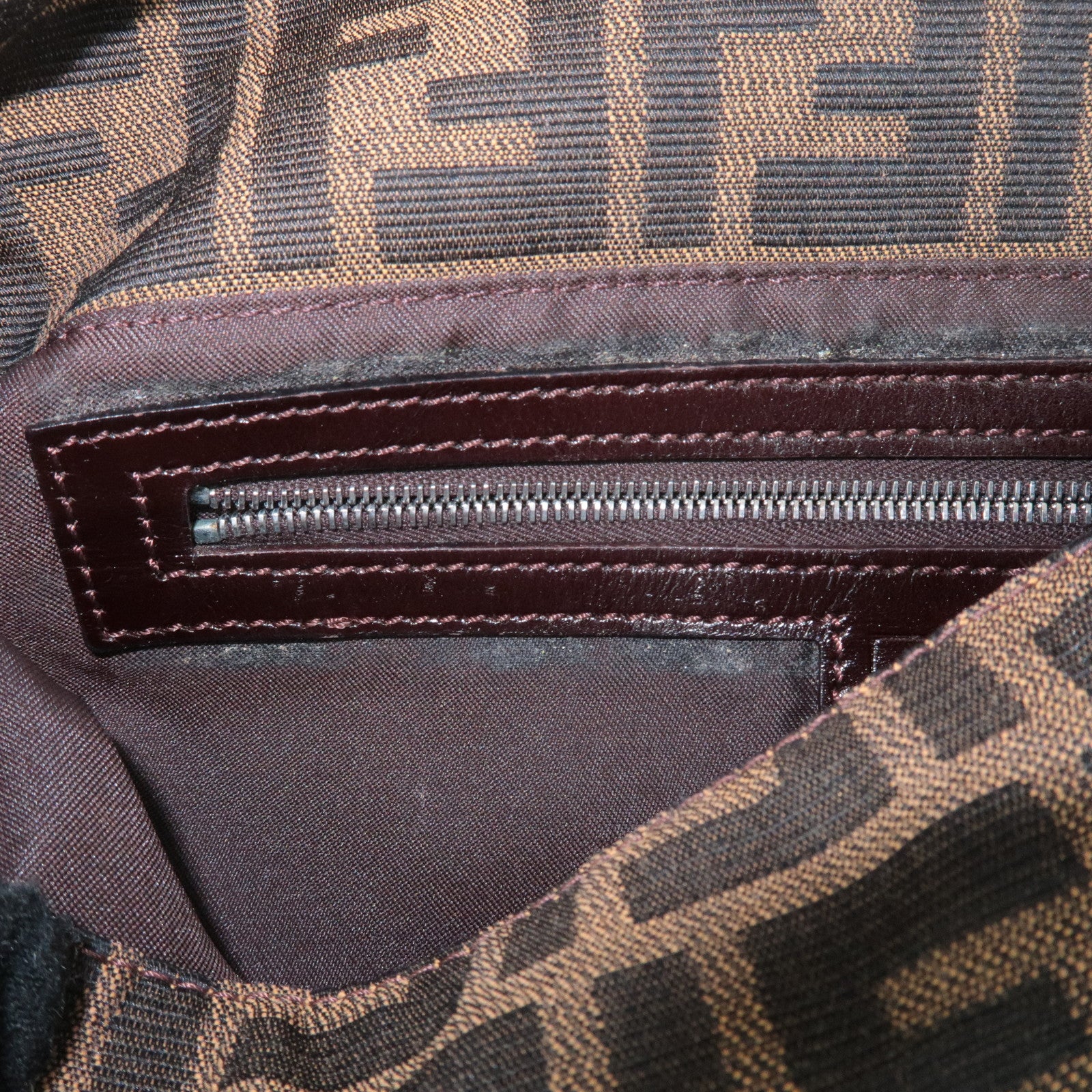 FENDI Zucca Mamma Baguette Canvas Shoulder Bag 26424 Brown Black Used