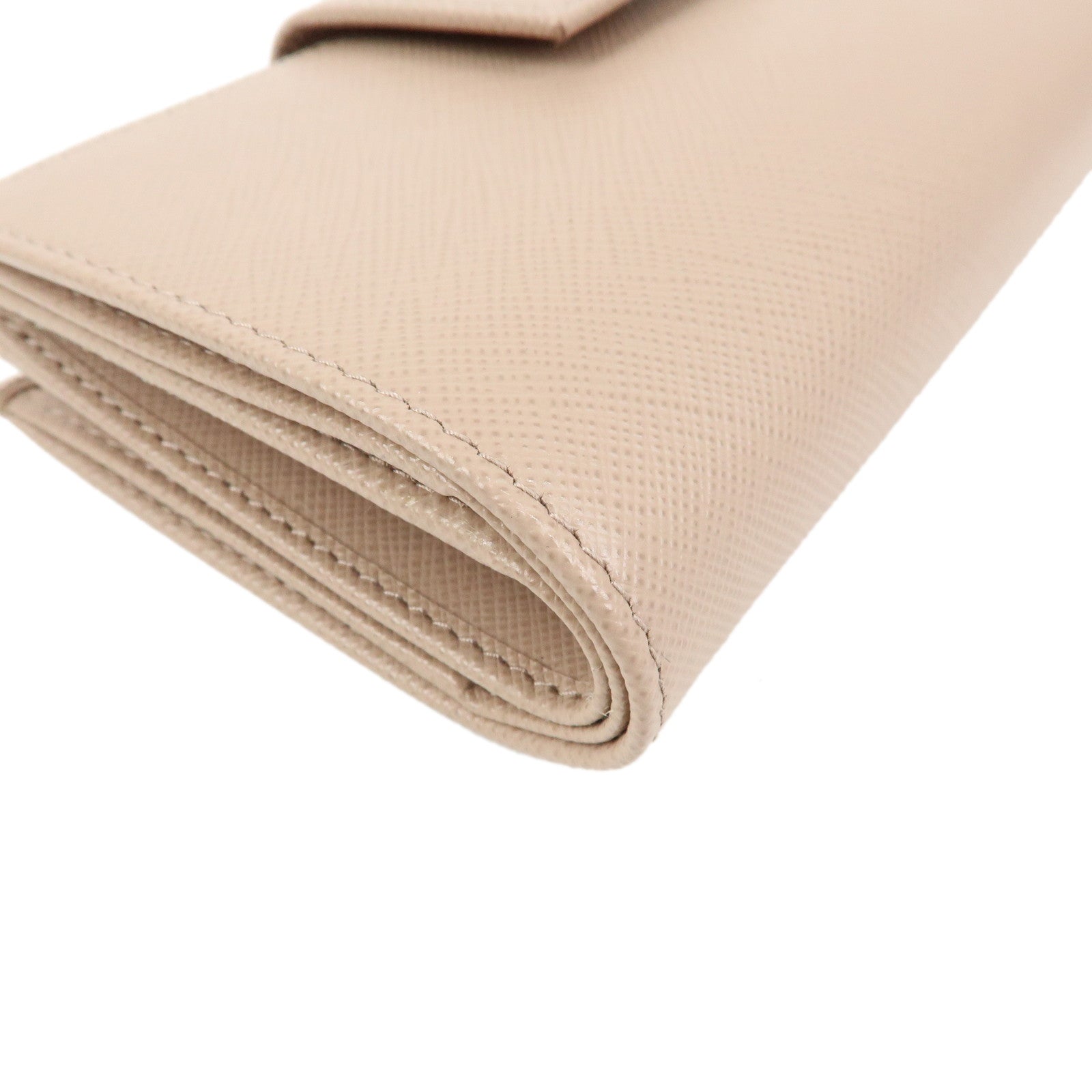 PRADA Logo Saffiano Leather Flap Long Wallet Pink Beige 1ML005