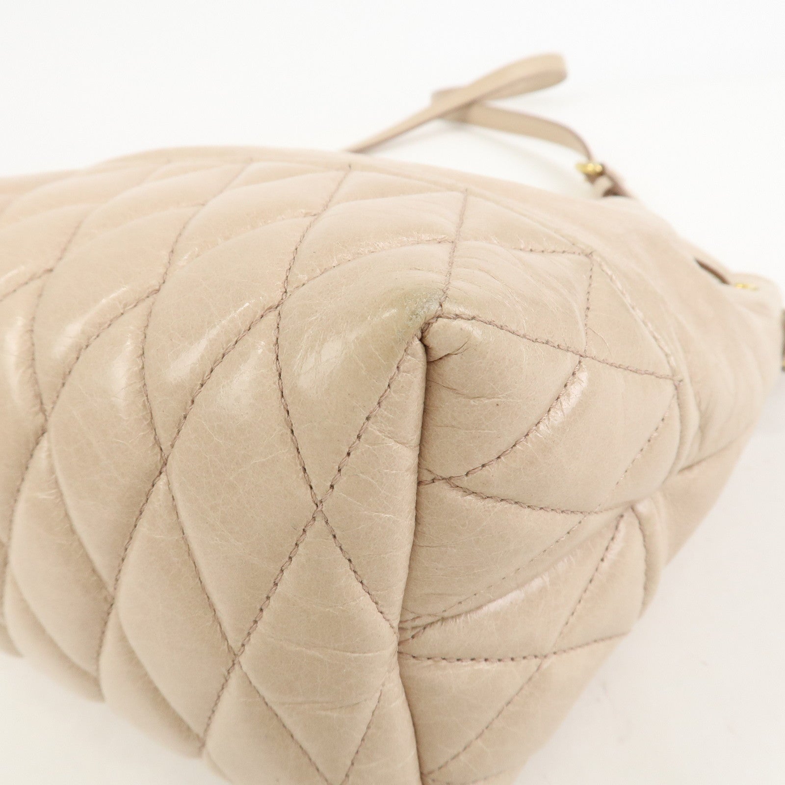 MIU MIU Logo Leather Drawstring Shoulder Bag Crossbody Bag Beige