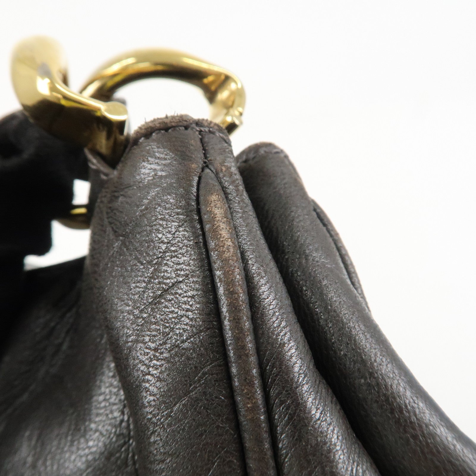 LOEWE Anagram Leather Shoulder Bag Gold Hardware Dark Brown Used