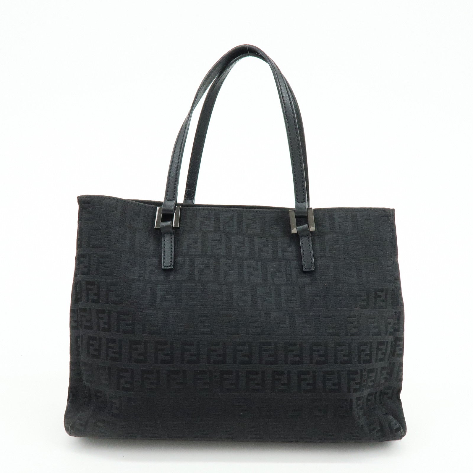 FENDI Zucchino Canvas Leather Tote Bag Hand Bag Black 8BH072