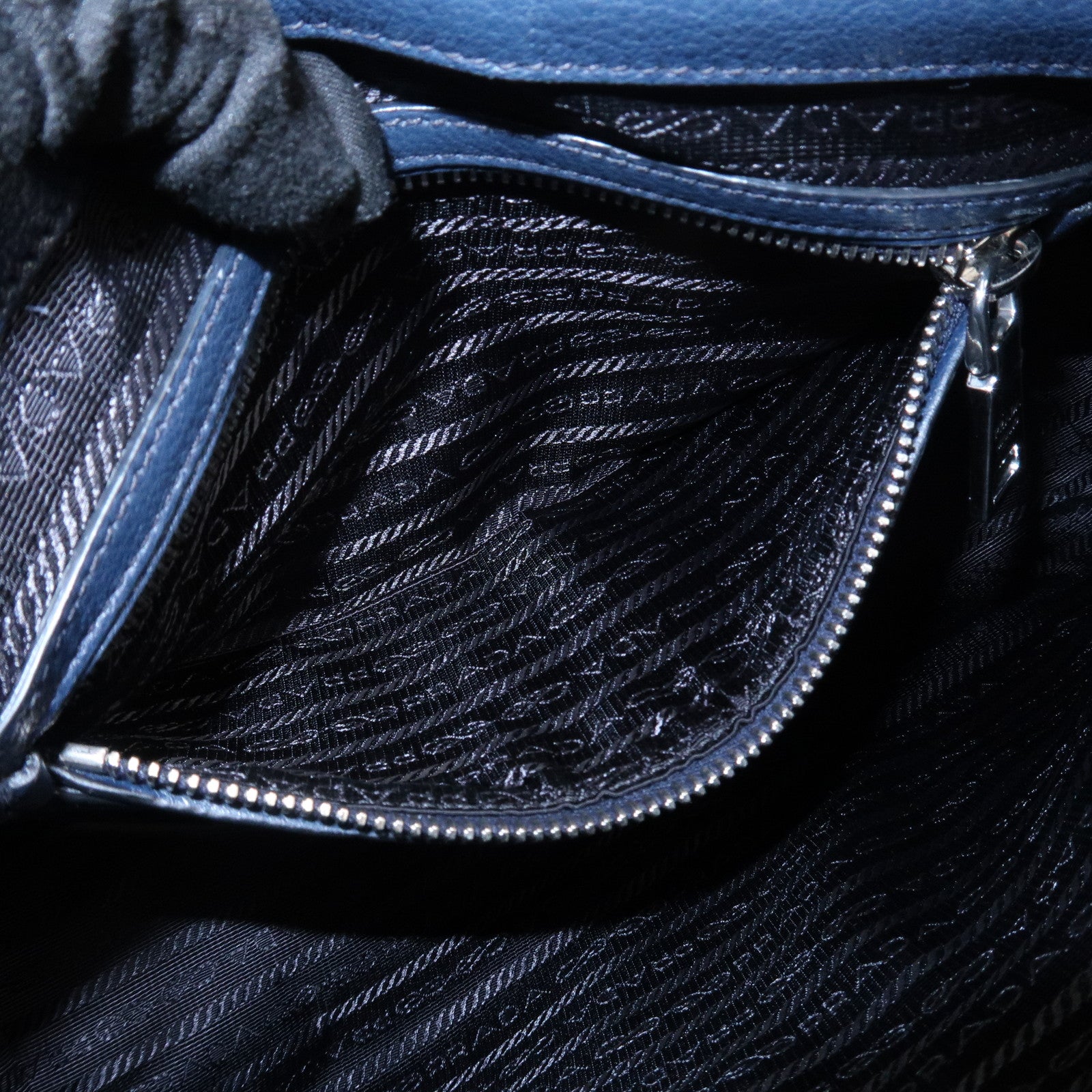 PRADA Logo Leather Vitello Phenix 2WAY Bag Hand Bag Navy 1BB022