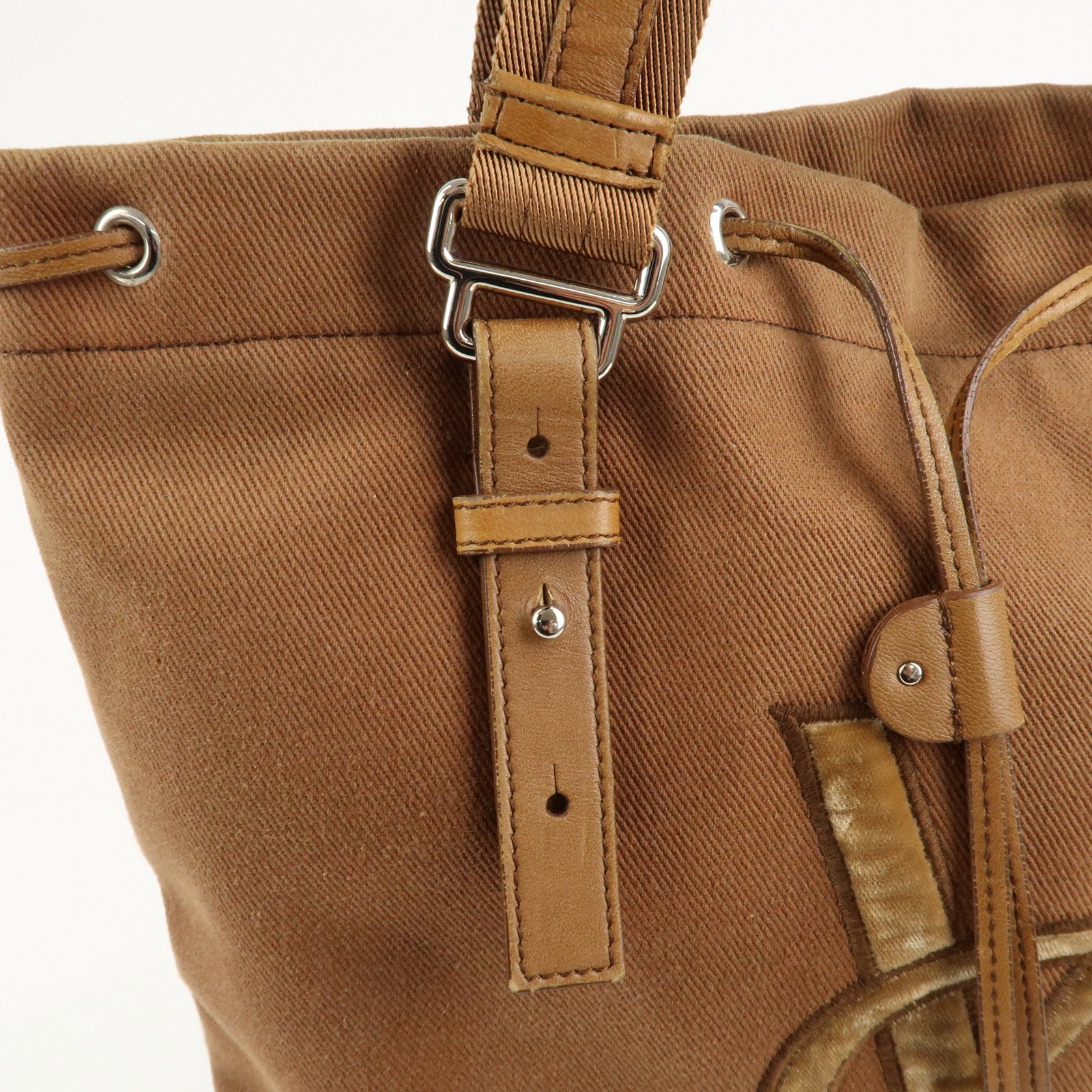 Saint Laurent Velour Canvas Leather Kahara Tote bag Shoulder Bag Brown Used