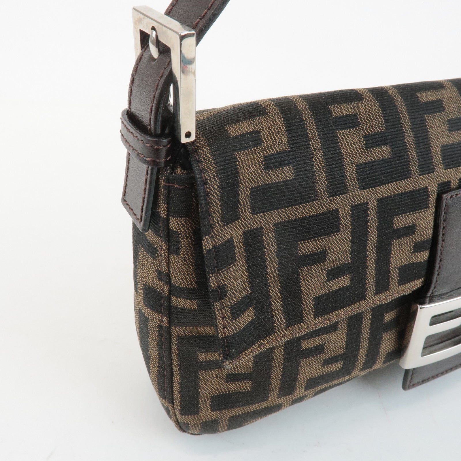 FENDI Zucca Mamma Baguette Canvas Shoulder Bag 26424 Brown Black Used