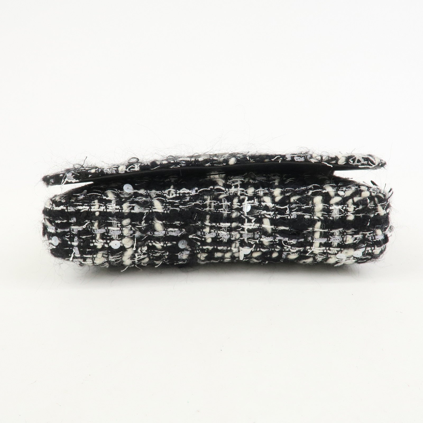 CHANEL Tweed Chain Shoulder Bag Hand Bag Black White 8645695