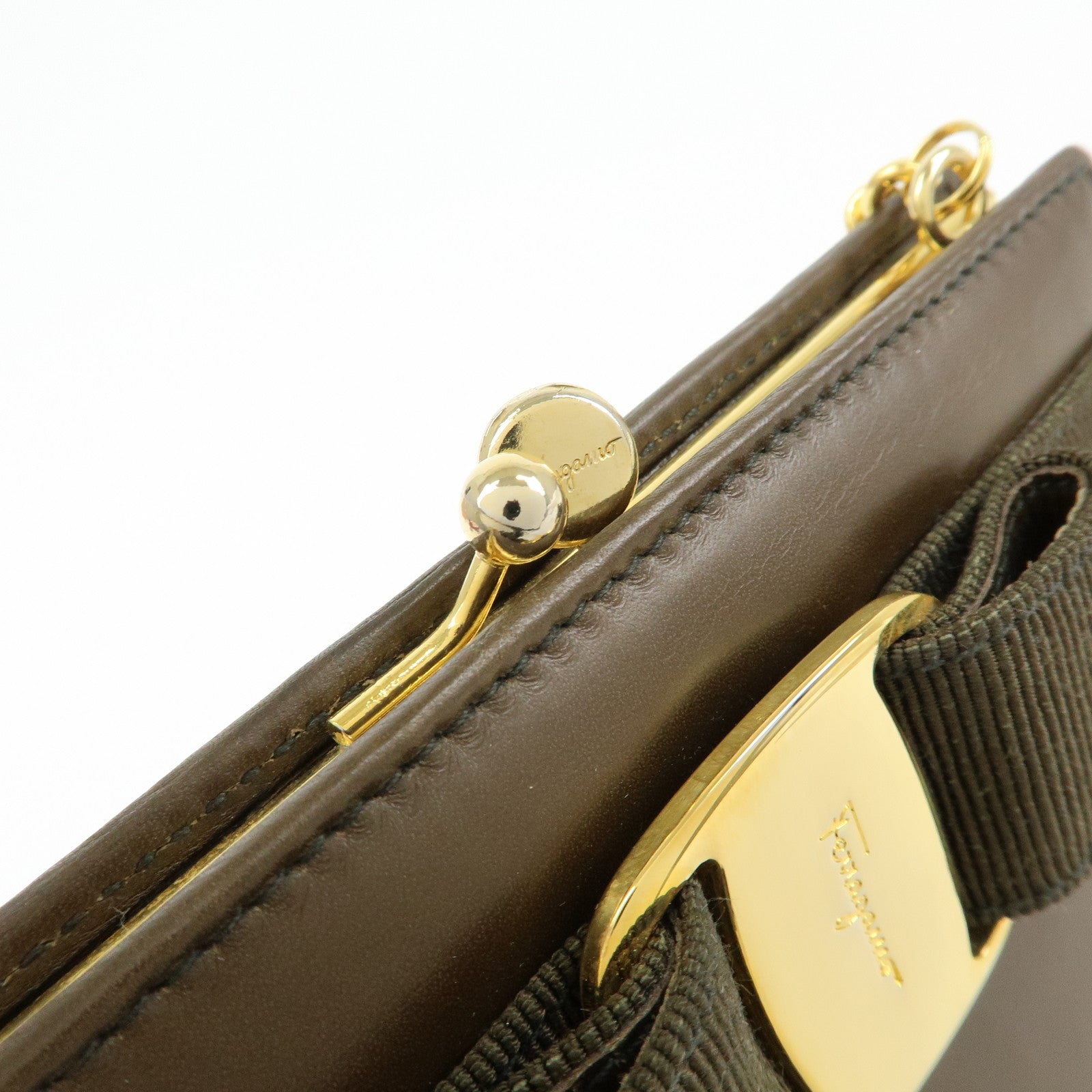 Ferragamo Vara Ribbon Leather Chain Mini Shoulder Bag Brown