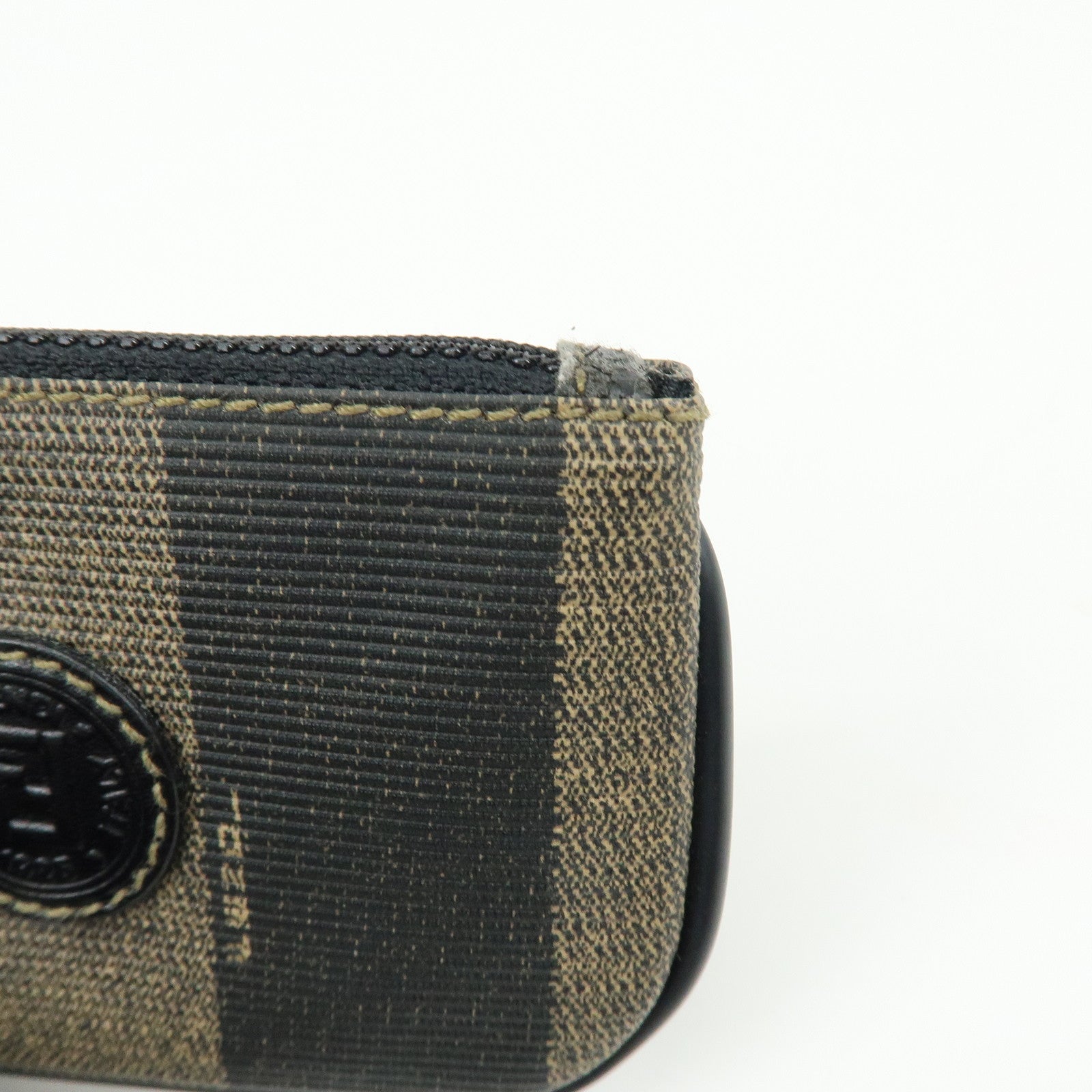 FENDI Pequin PVC Coated Canvas Coin Case Black Beige