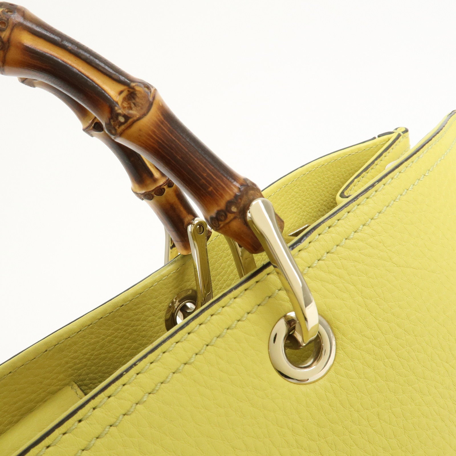 GUCCI Bamboo Shopper Large Tote Bag 2WAY Hand Bag Yellow 323658