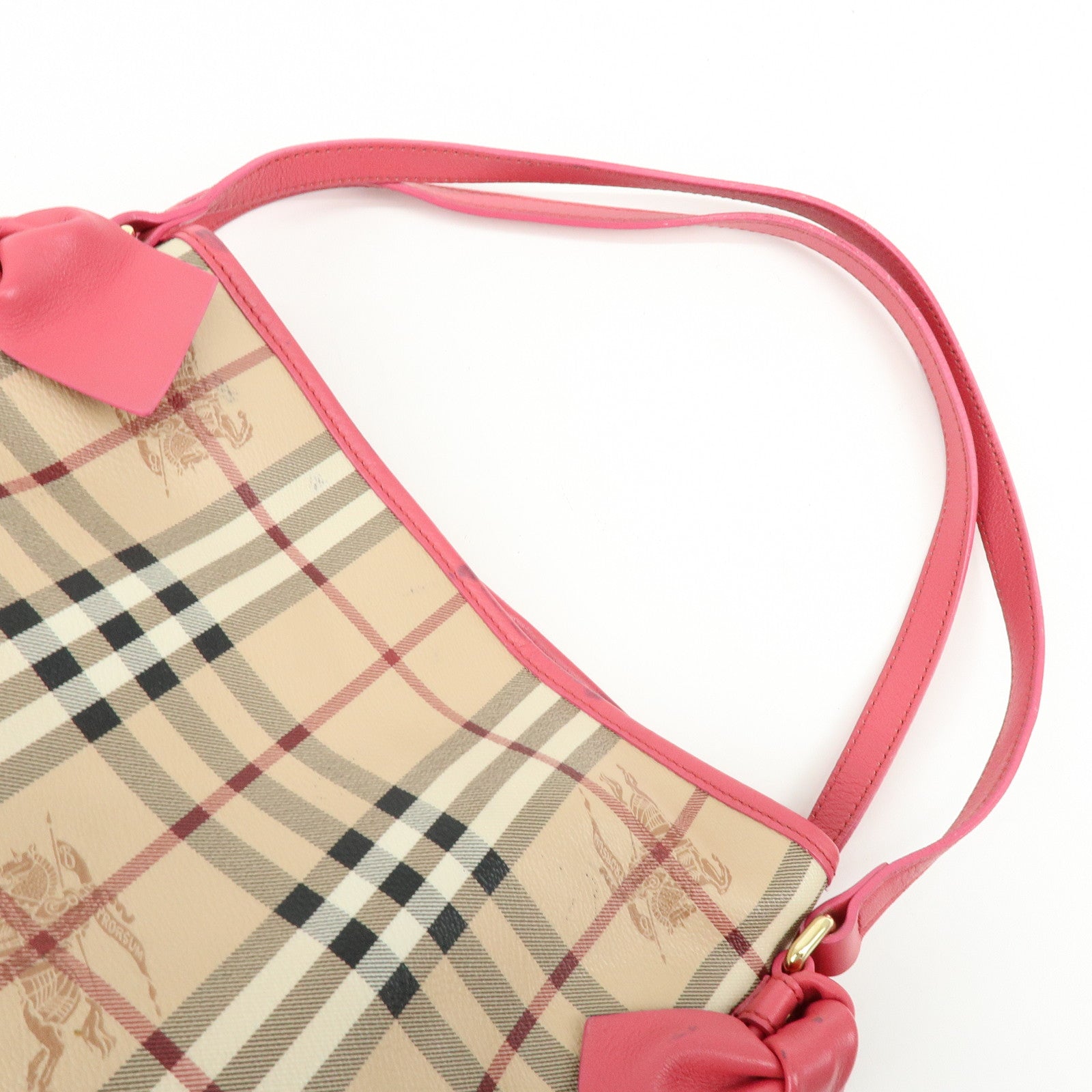BURBERRY Side Ribbon PVC Leather Hand Bag Nova Plaid Brown Pink