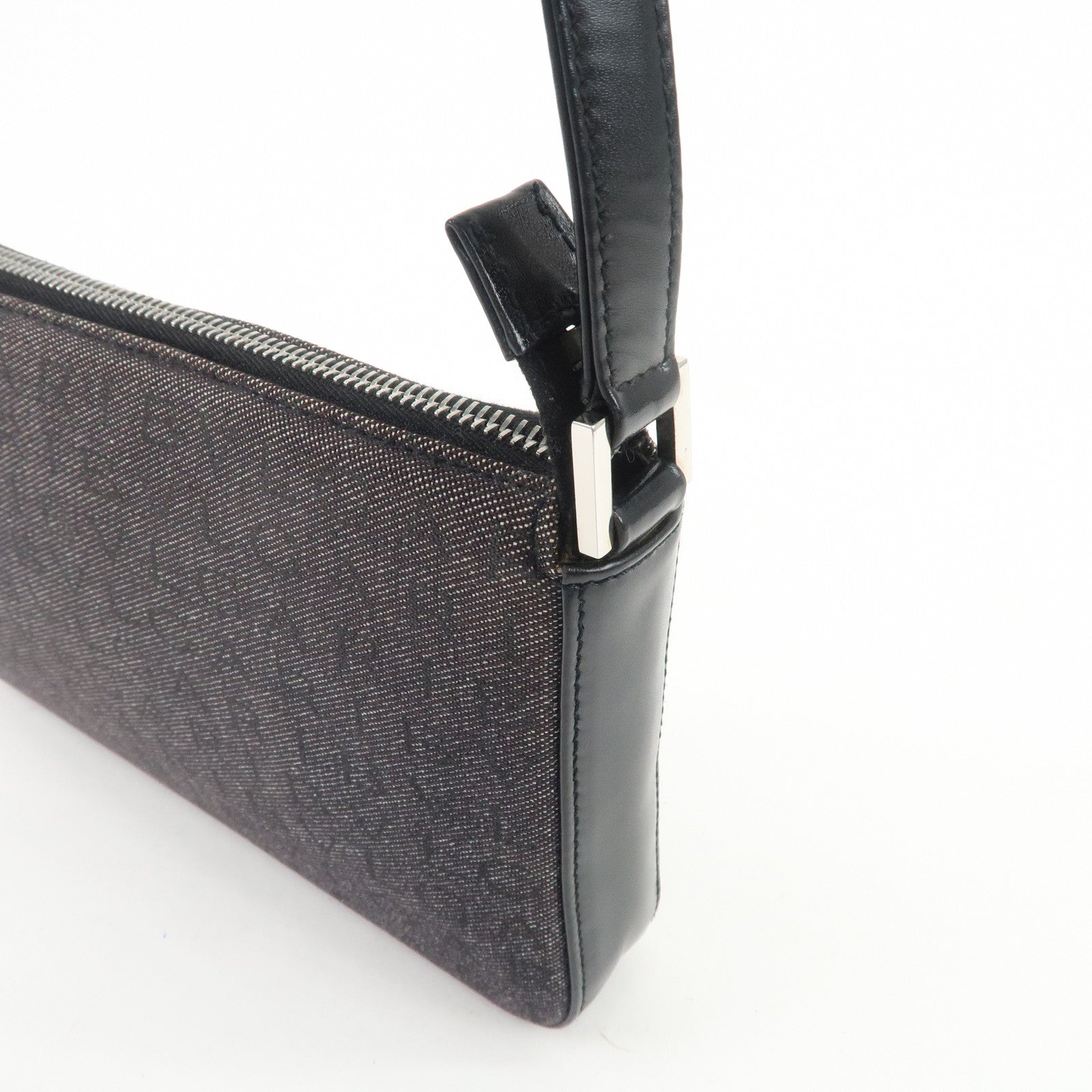 BVLGARI LOGO Mania Canvas Leather Shoulder Bag Hand Bag Black