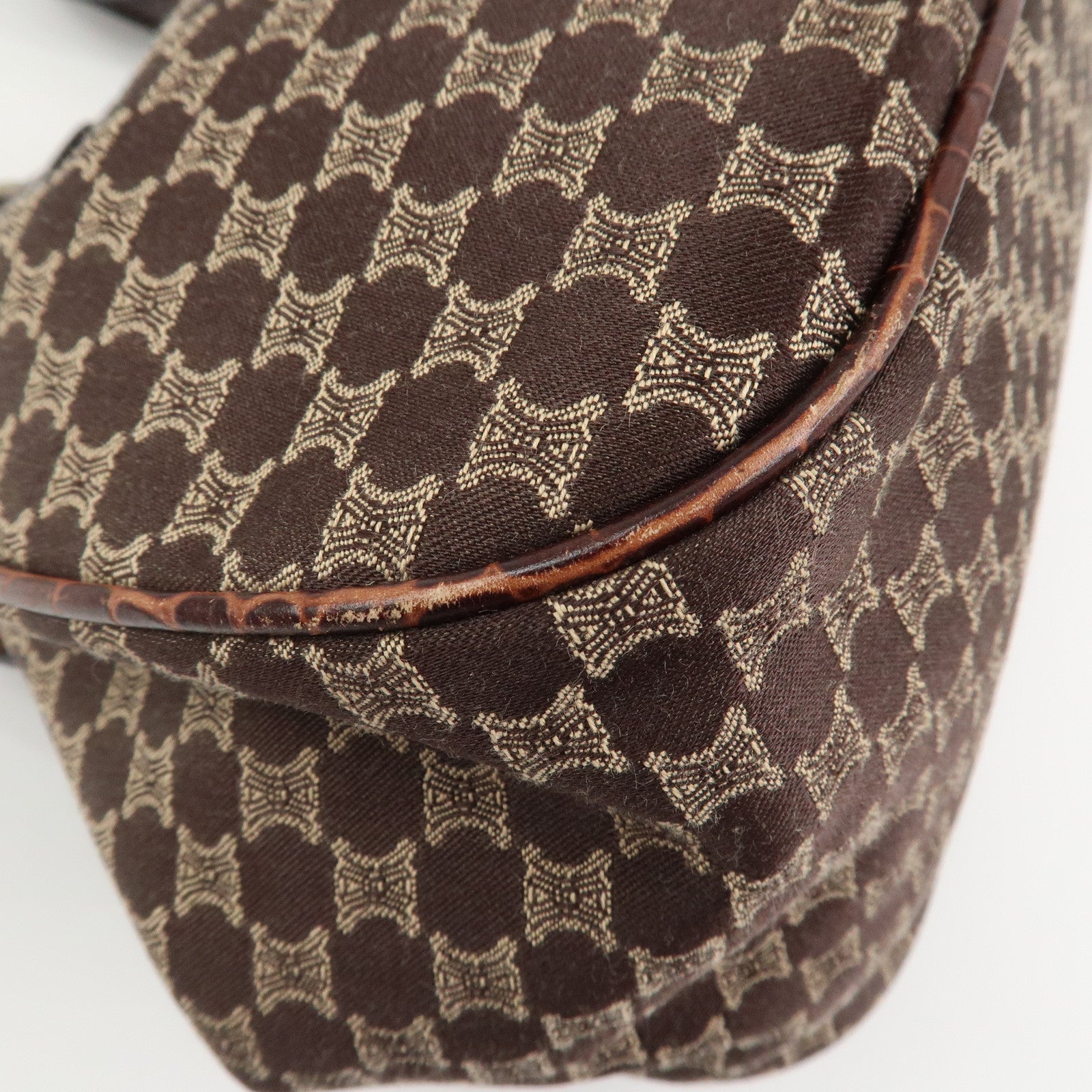 CELINE Macadam Canvas Embossed Leather Shoulder Bag Hand Bag Brown