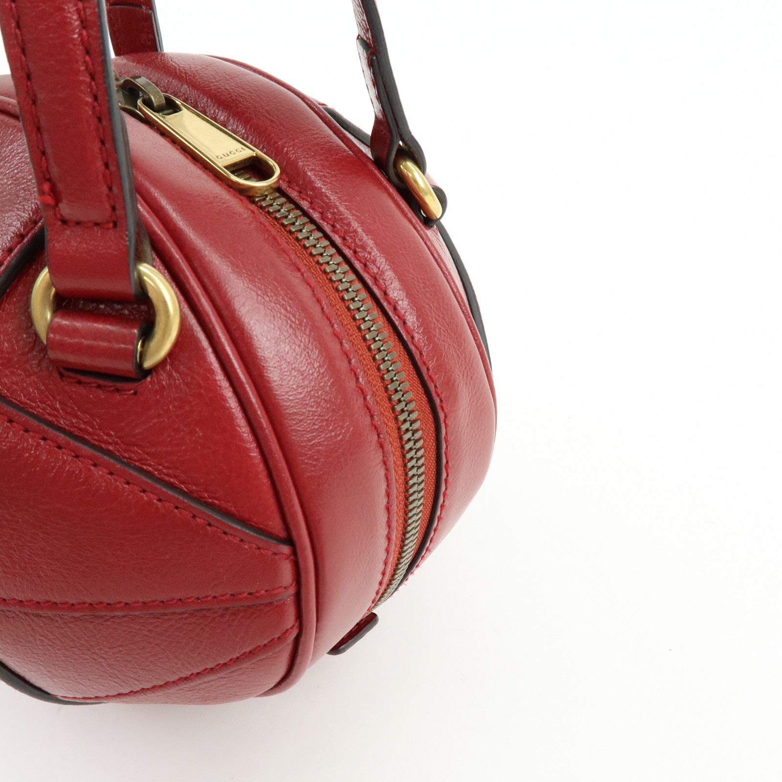 GUCCI Leather Basketball Shaped Mini Hand Shoulder Bag Red 547855