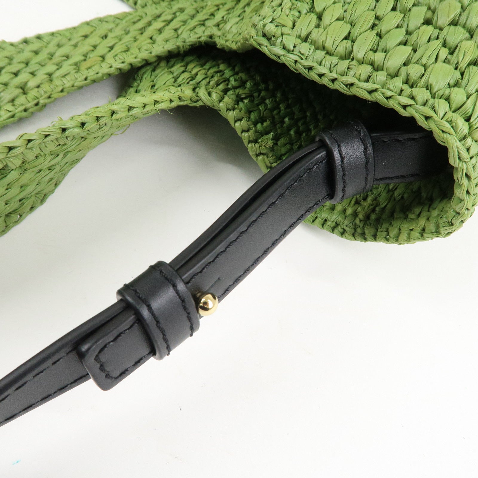LOEWE Leather Raffia Logo 2Way Tote Bag Shoulder Bag Green Used