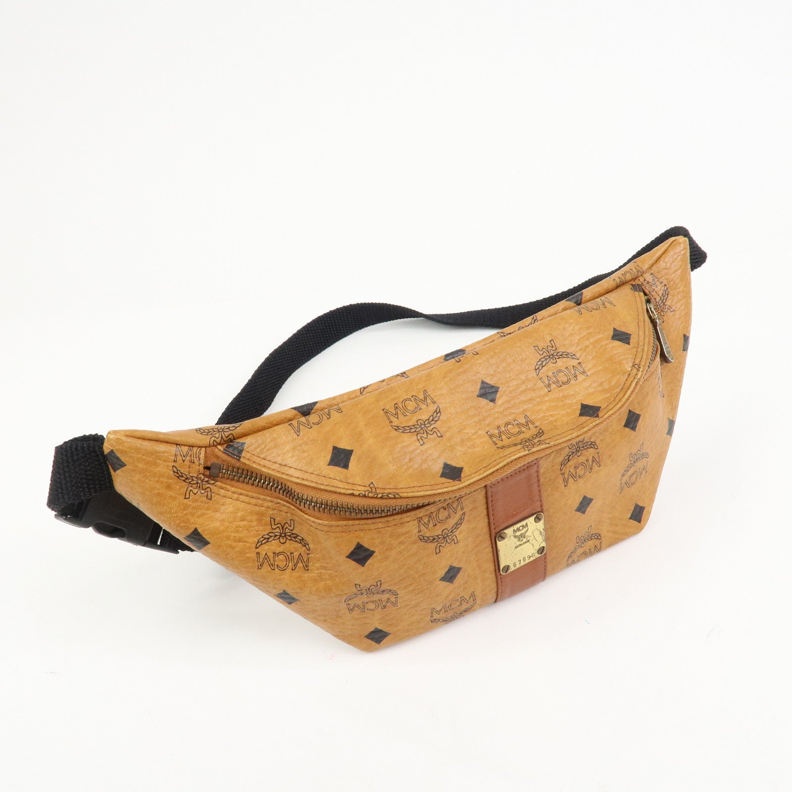 MCM Visetos Logo Leather Waist Bag Waist Pouch Crossbody Bag Brown