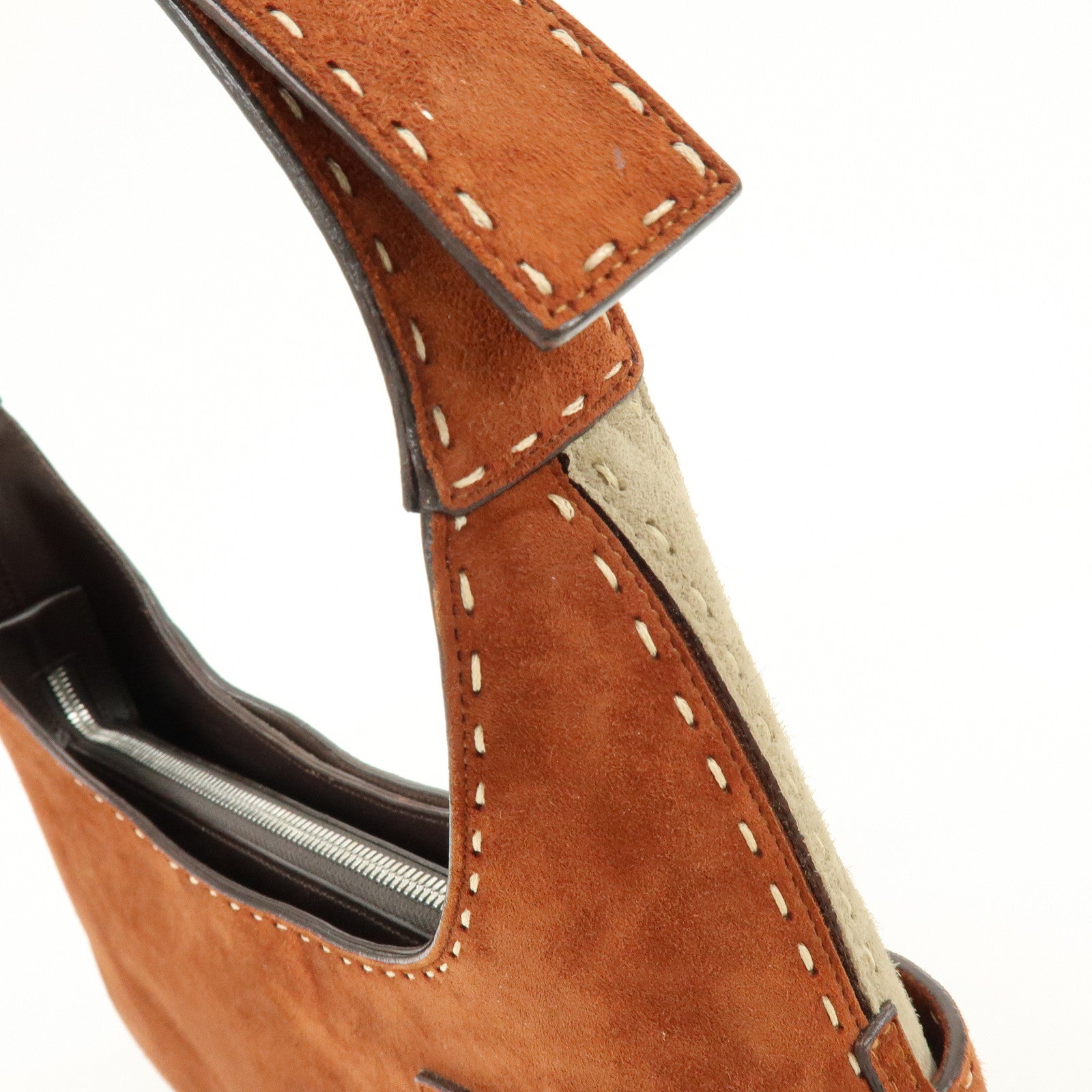 Ferragamo Gancini Suede Shoulder Bag Hand Bag Brown