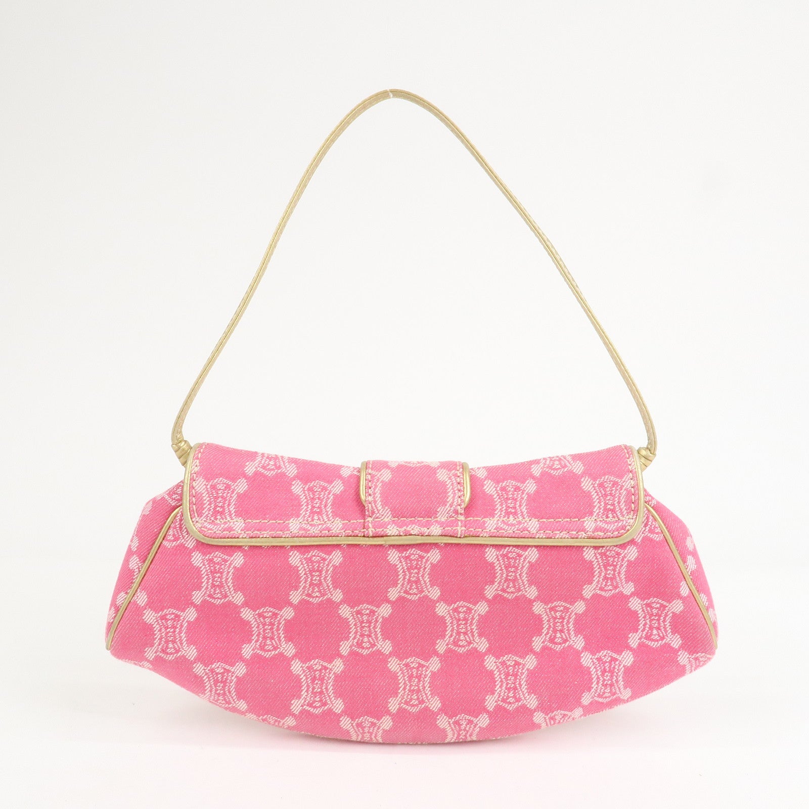 CELINE Triomphe Leather Canvas Shoulder Bag Hand Bag Pink Gold